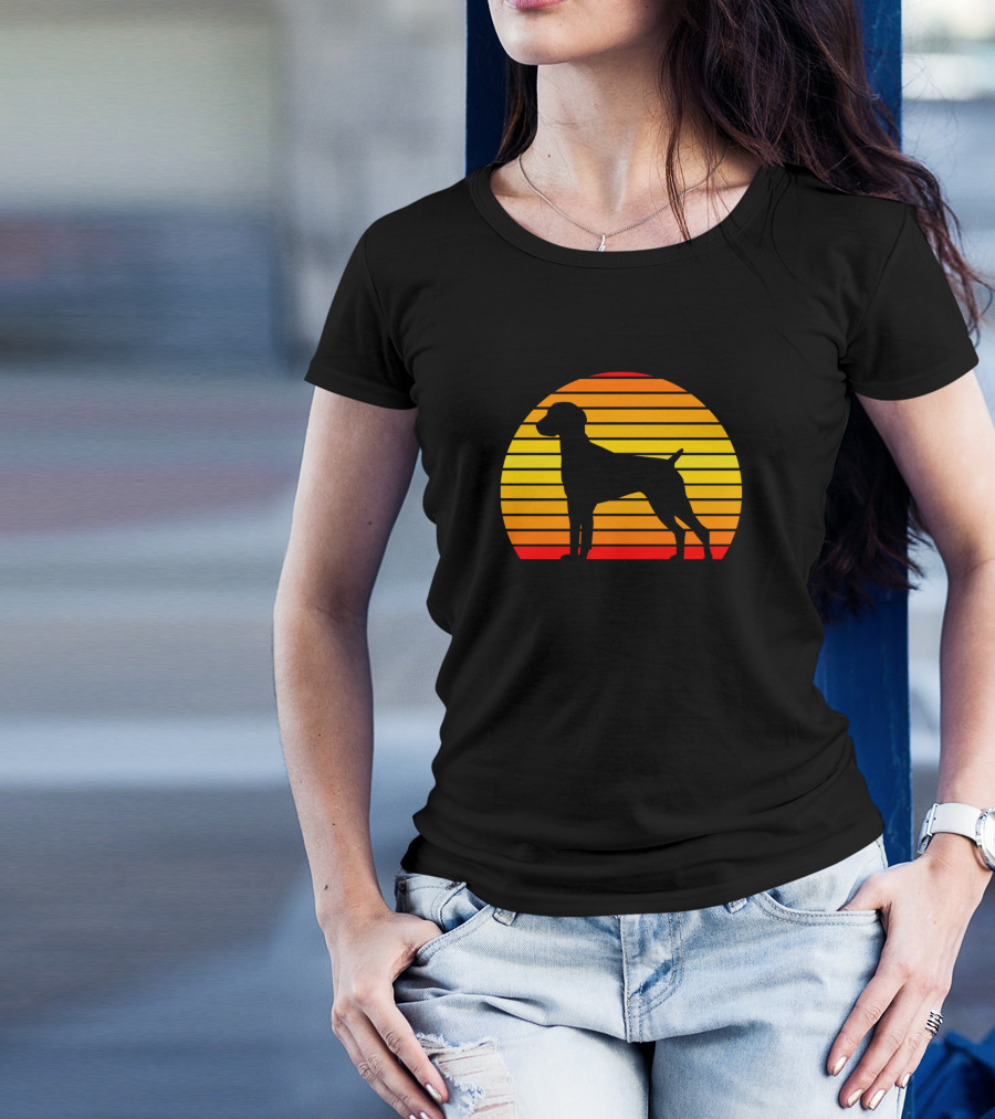 German Shorthaired Pointer Silhouette Striped Sunset T-Shirt