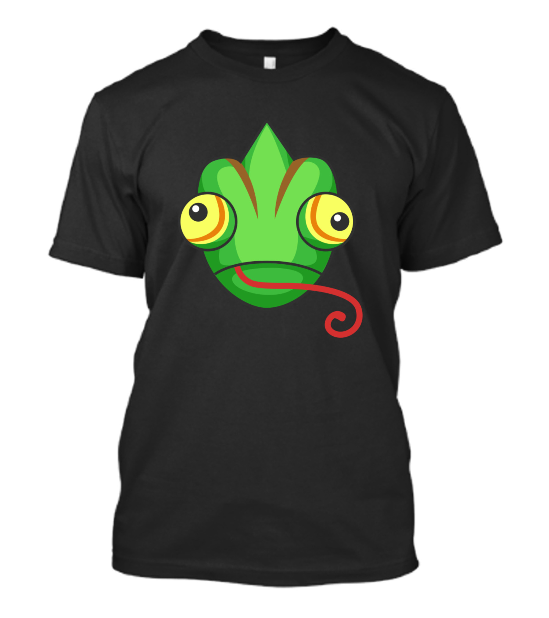 Green Chameleon Cartoon Face With Red Tongue T-Shirt