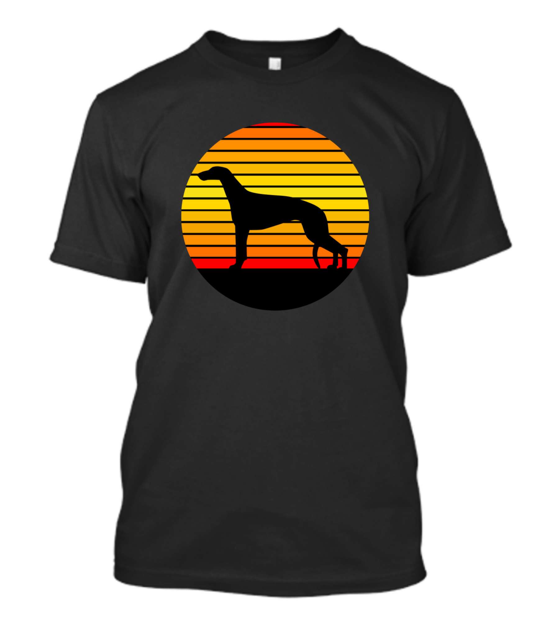 Greyhound Silhouette Against Striped Sunset Background T-Shirt