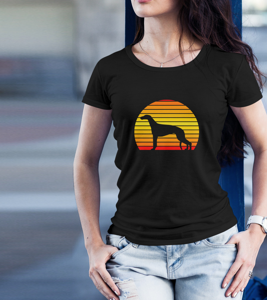 Greyhound Silhouette Against Striped Sunset Background T-Shirt