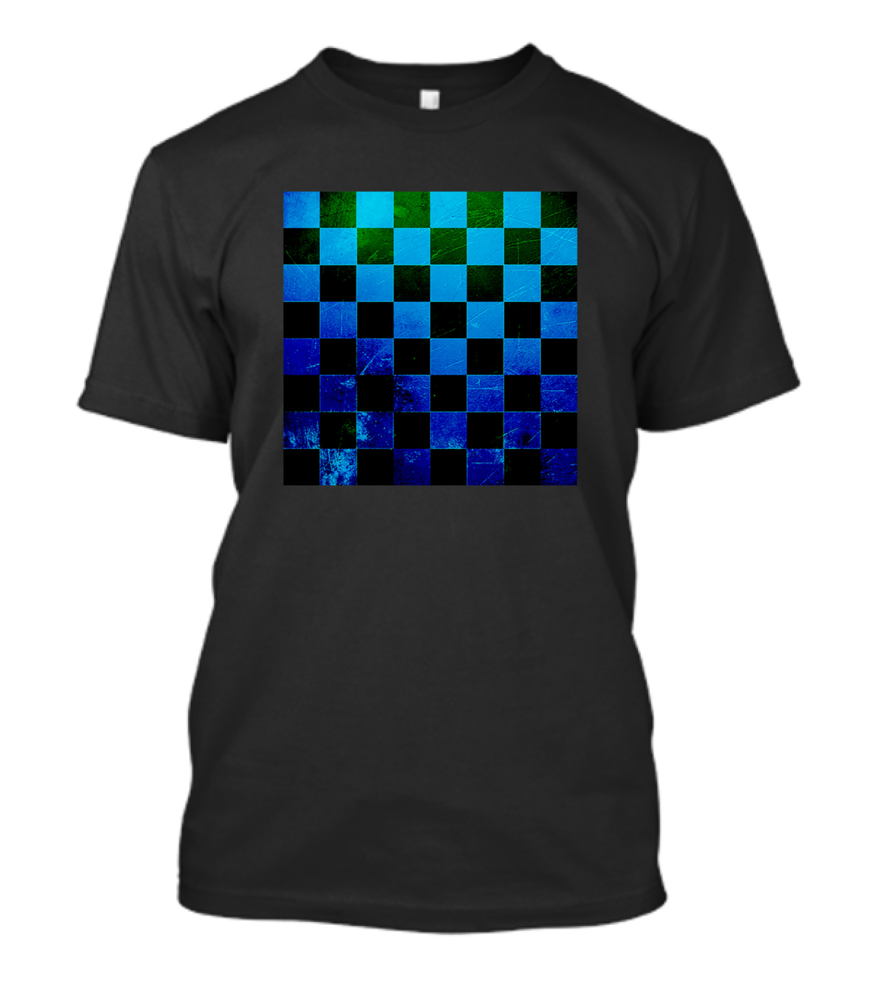 Ice Cold Chess Board Green Blue Checkered T-Shirt