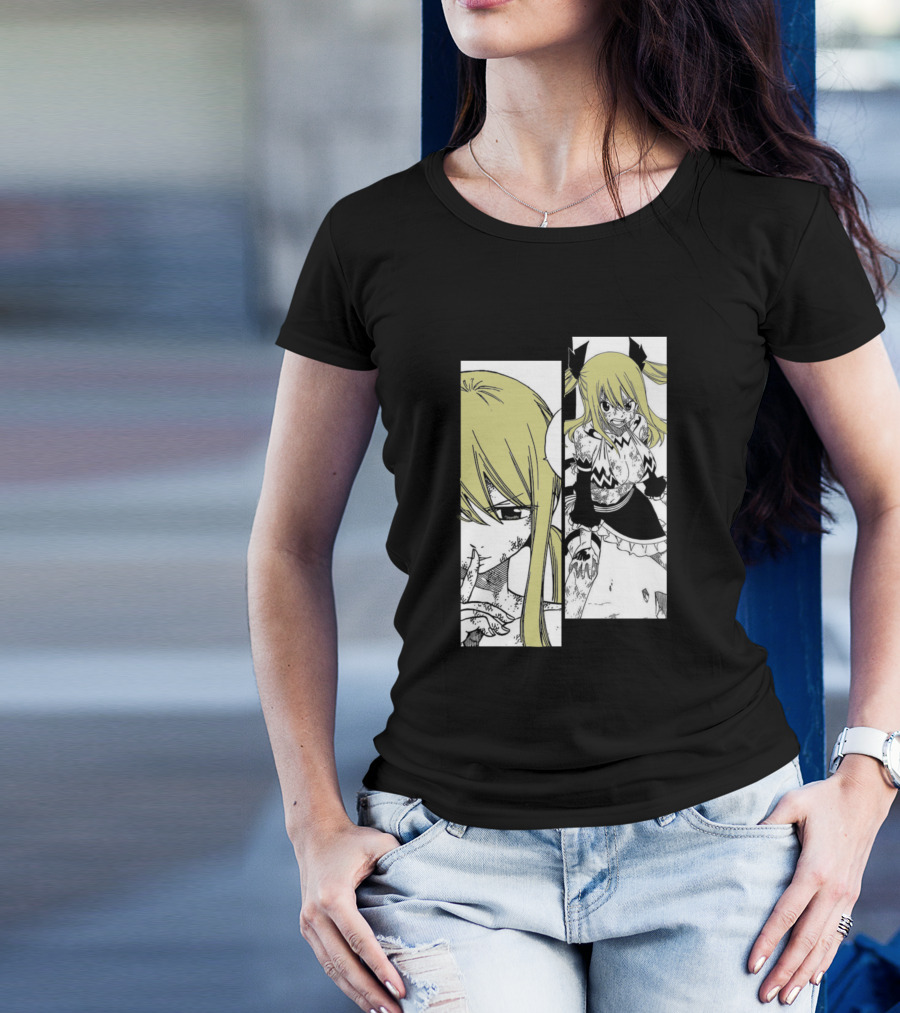Lucy Heartfilia Manga Style Black And White Panels T-Shirt