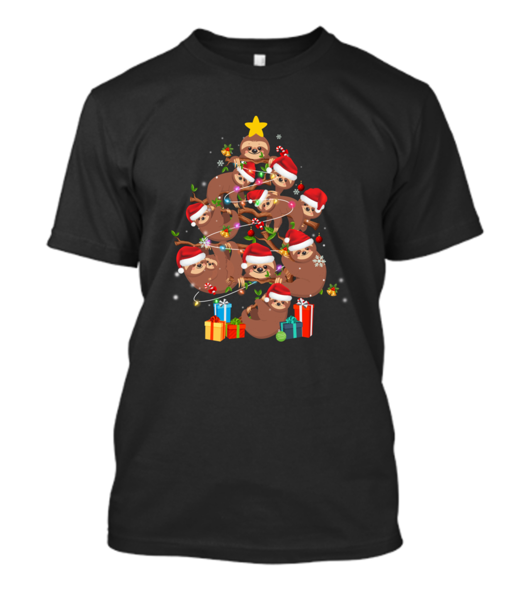 Merry Slothmas Christmas Tree Cute Sloth Lovers T-Shirt