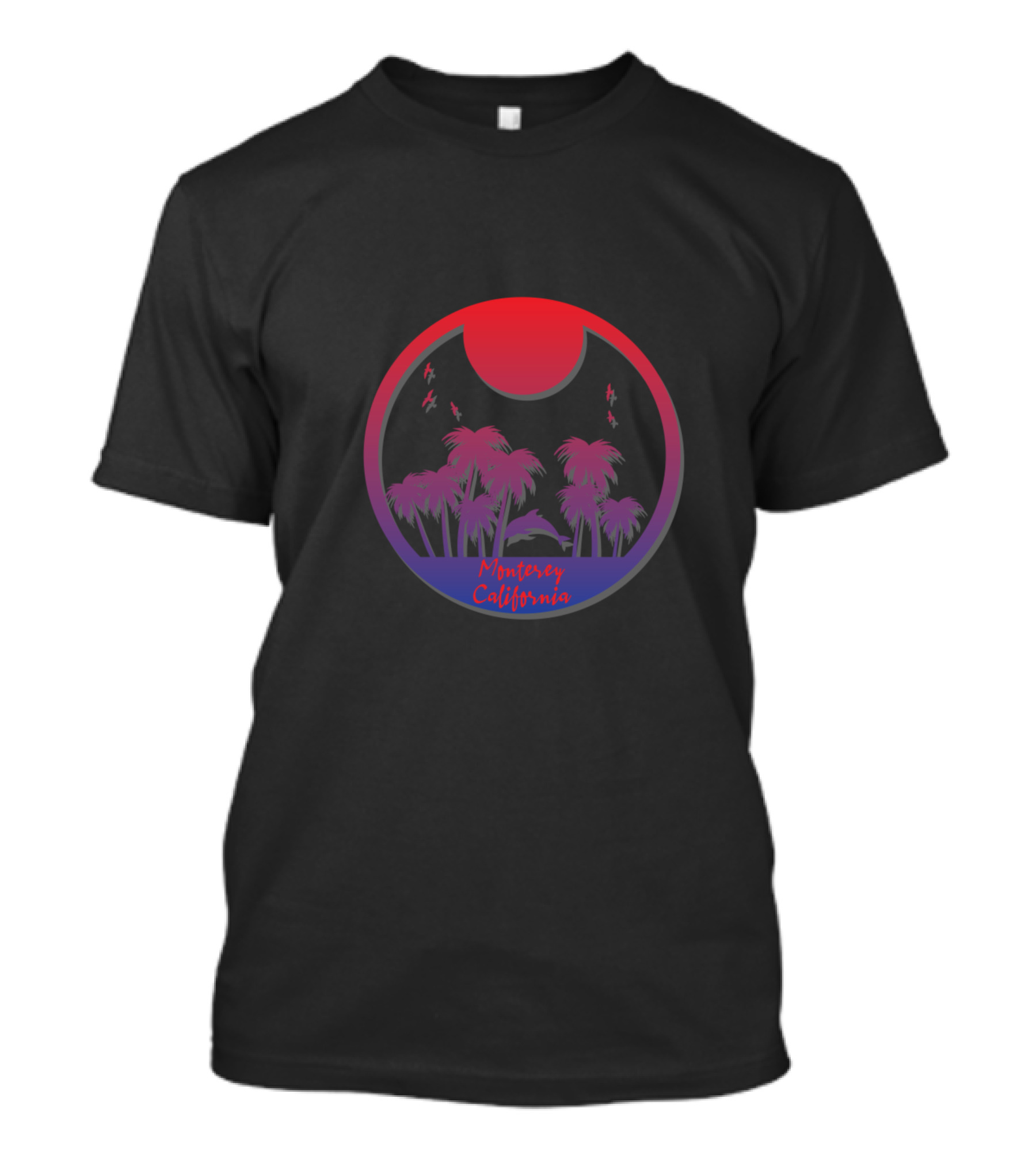 Monterey California Sunset Palms And Birds Circle T-Shirt