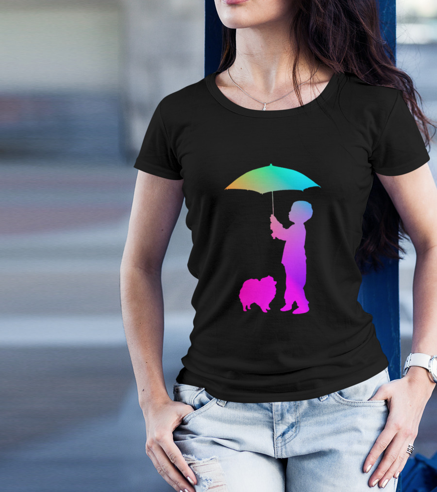 A Boy And His Dog Rainbow Silhouette Umbrella T-Shirt
