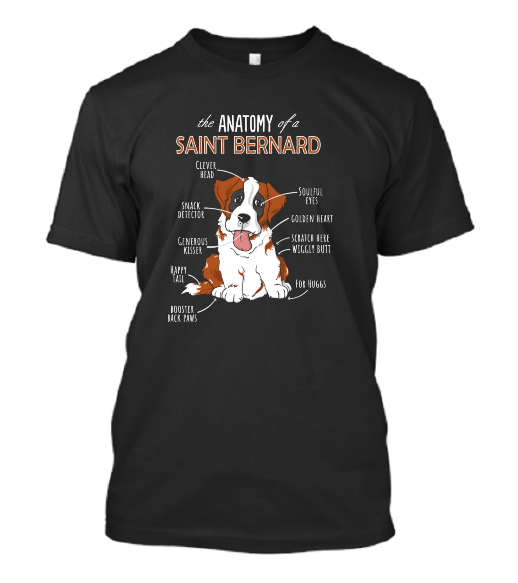 The Anatomy Of A Saint Bernard Clever Head Snack Detector Generous Kisser Happy Tail Booster Back Paws Soulful Eyes Golden Heart Scratch Here Wiggly Butt For Huggs T-Shirt