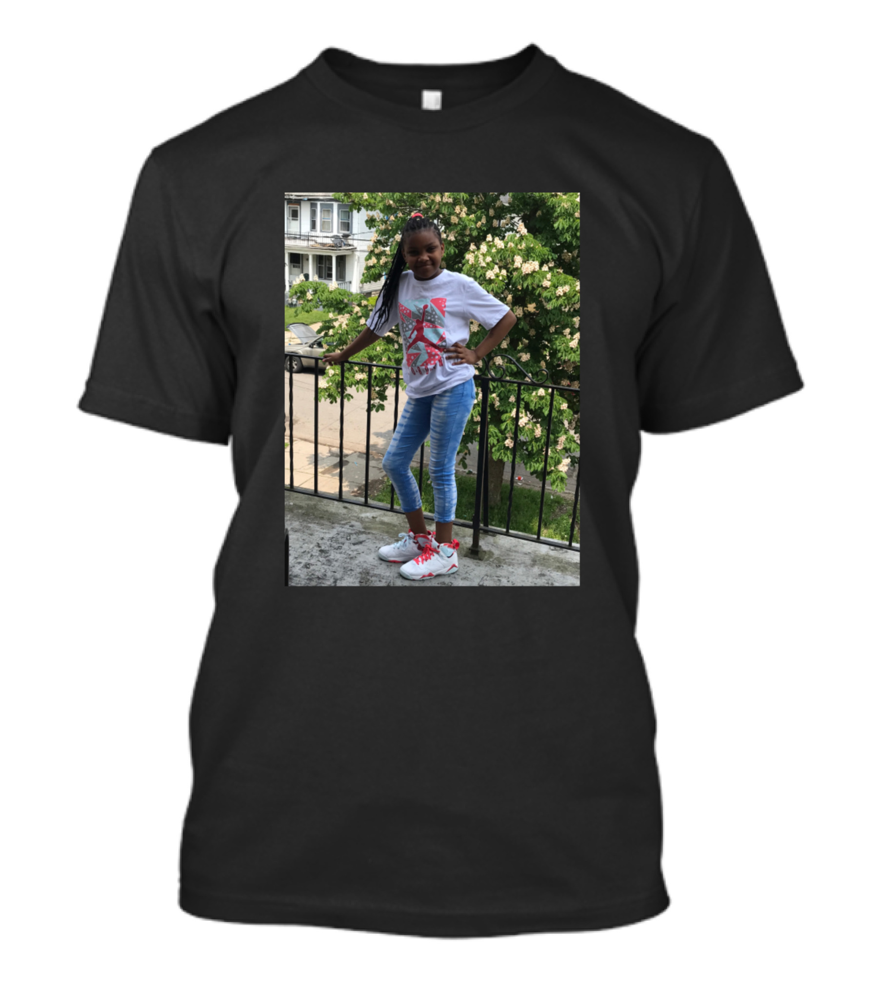 Calisha White Shirt With Bow Design And Blue Jeans T-Shirt