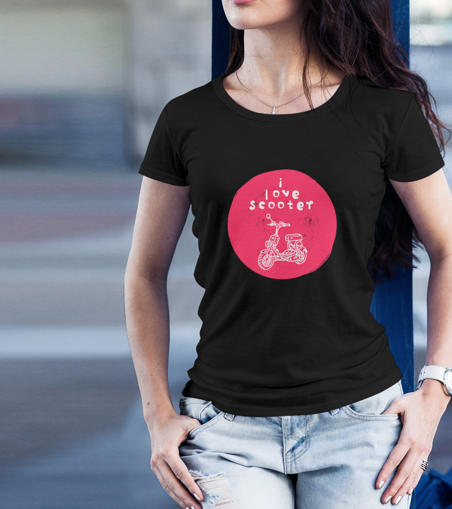 I Love Scooter Red Circle With White Scooter Drawing T-Shirt