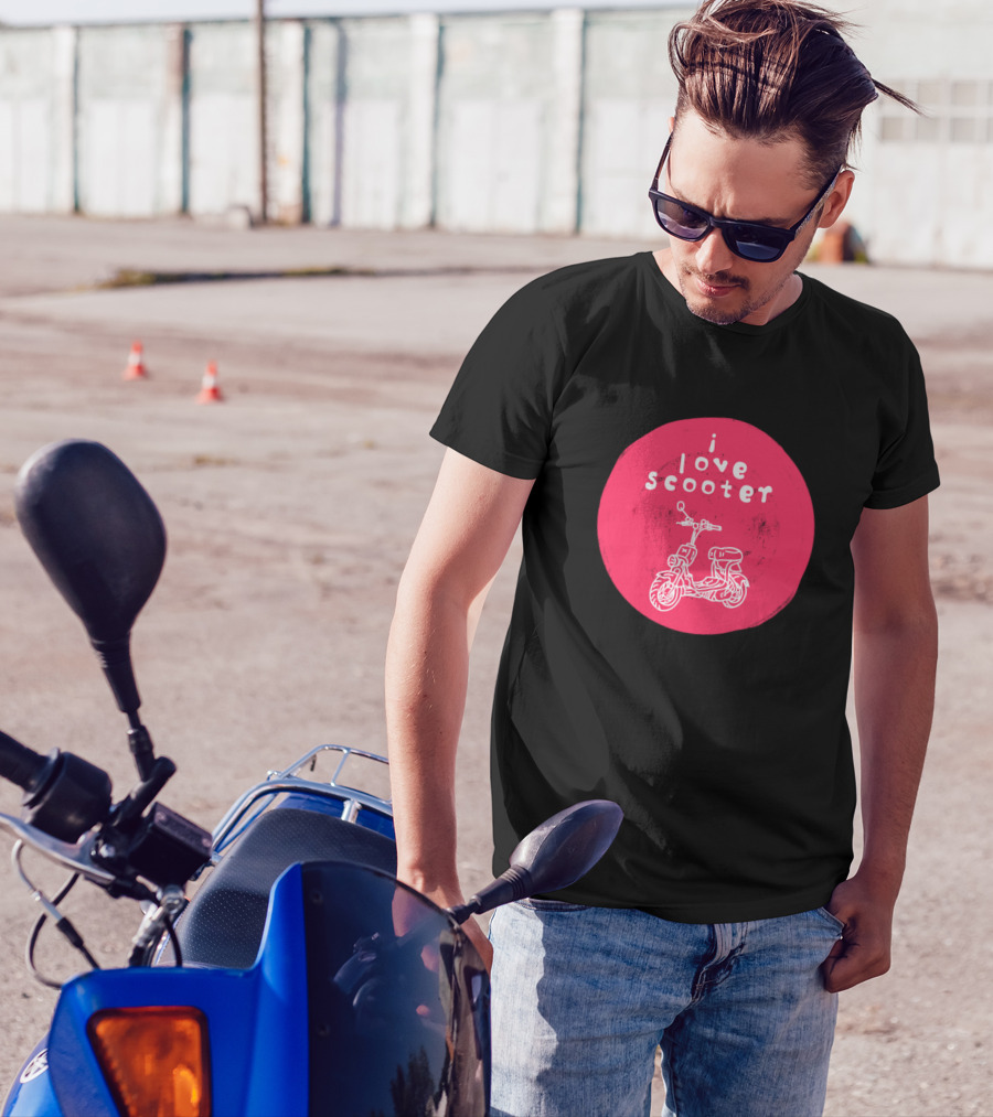 I Love Scooter Red Circle With White Scooter Drawing T-Shirt