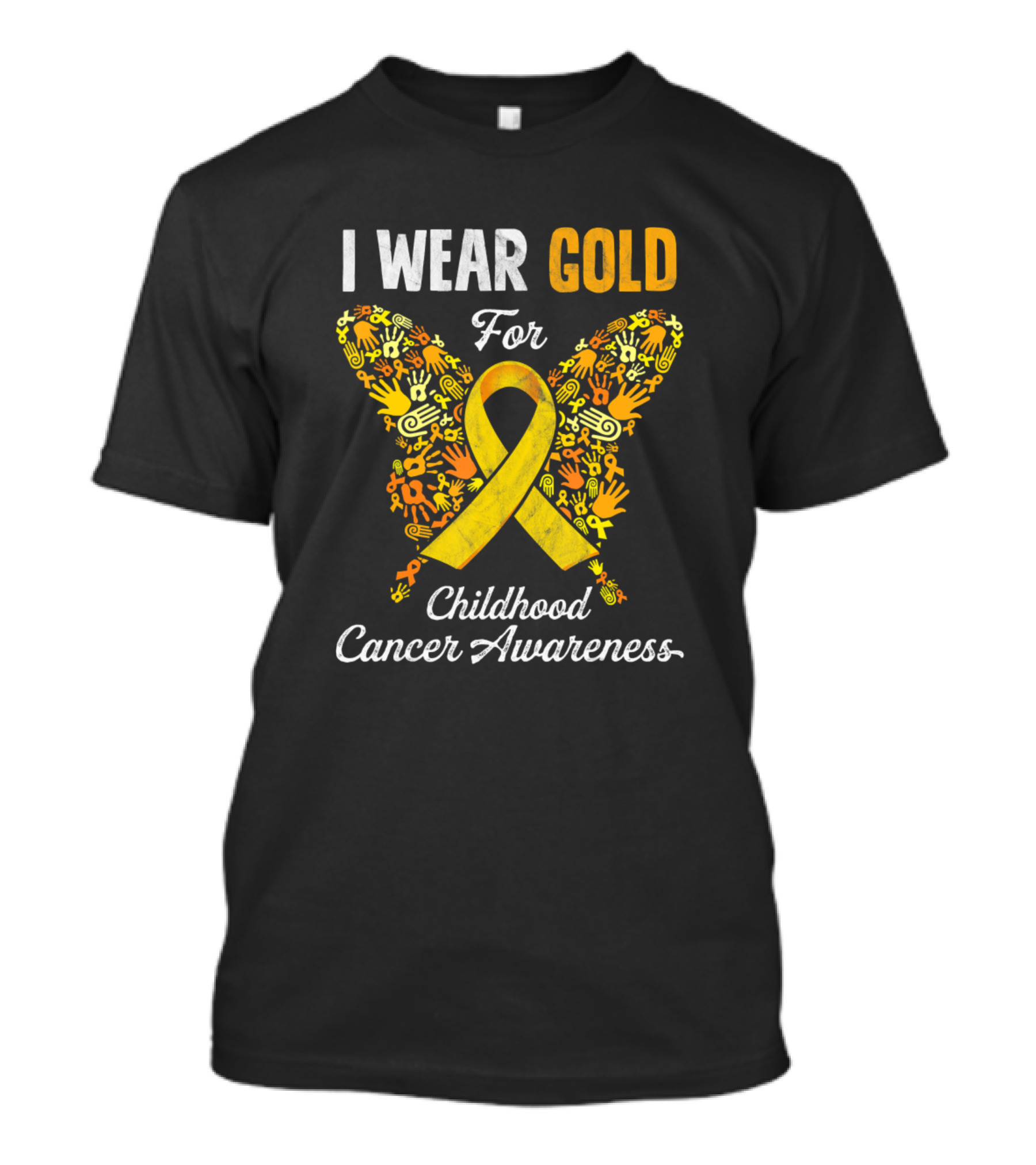 I Wear Gold For Childhood Cancer Awareness Butterfly Ribbon T-Shirt