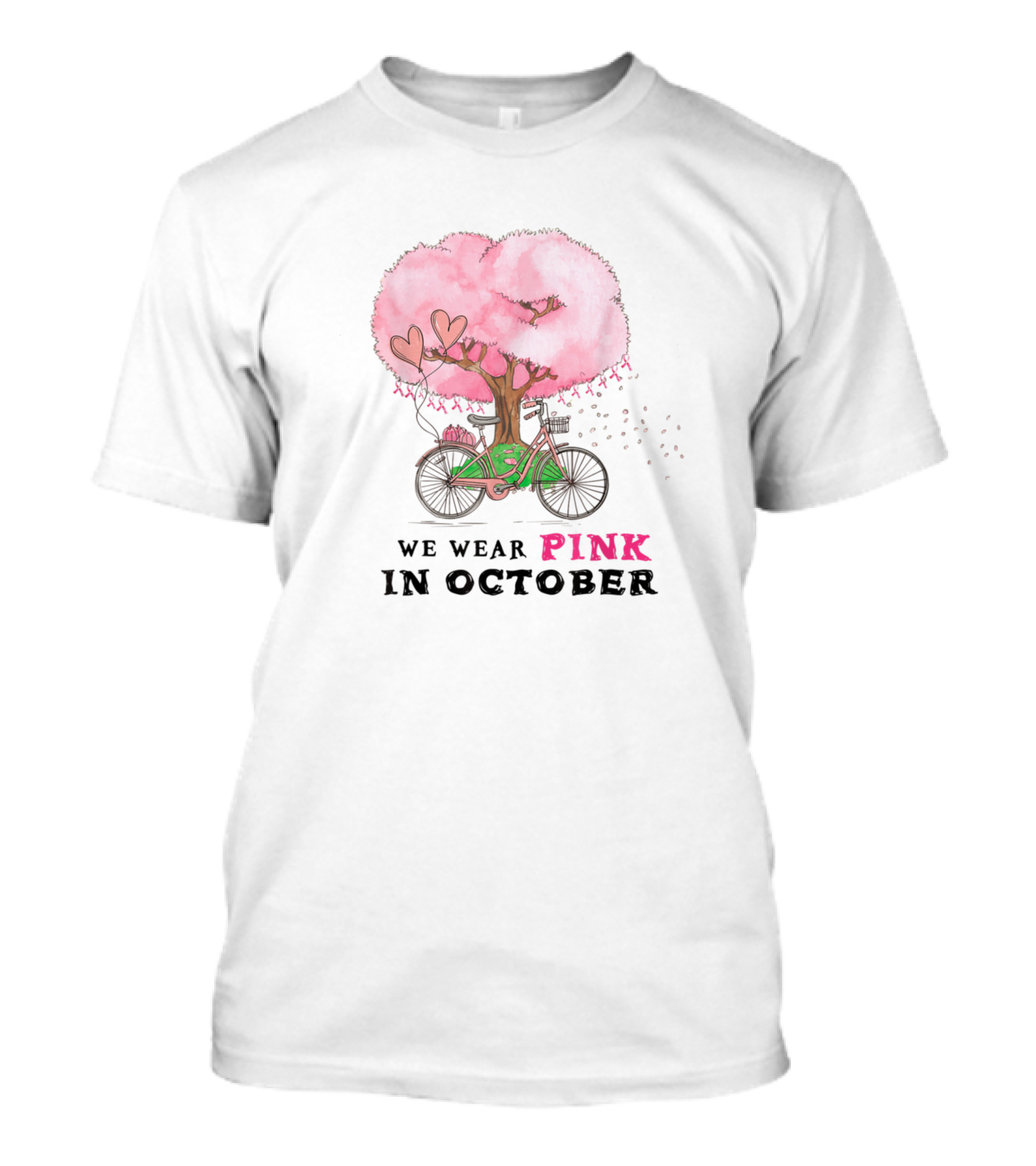 We Wear Pink In October Breast Cancer Awareness Tree And Bicycle T-Shirt
