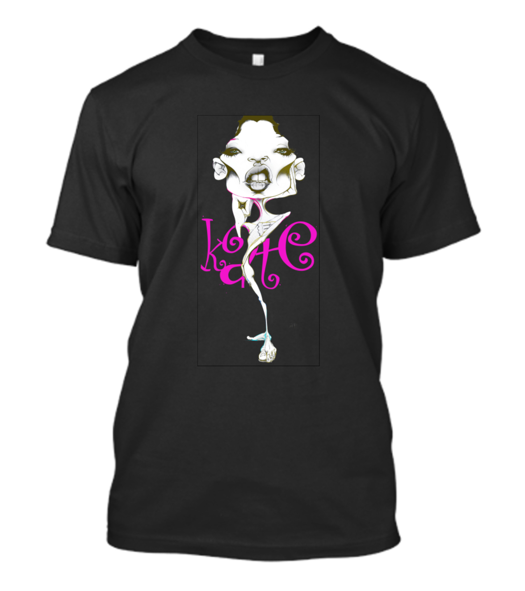 Kate Moss Fashion Icon Caricature Art Pastel Pink Stylized Text T-Shirt