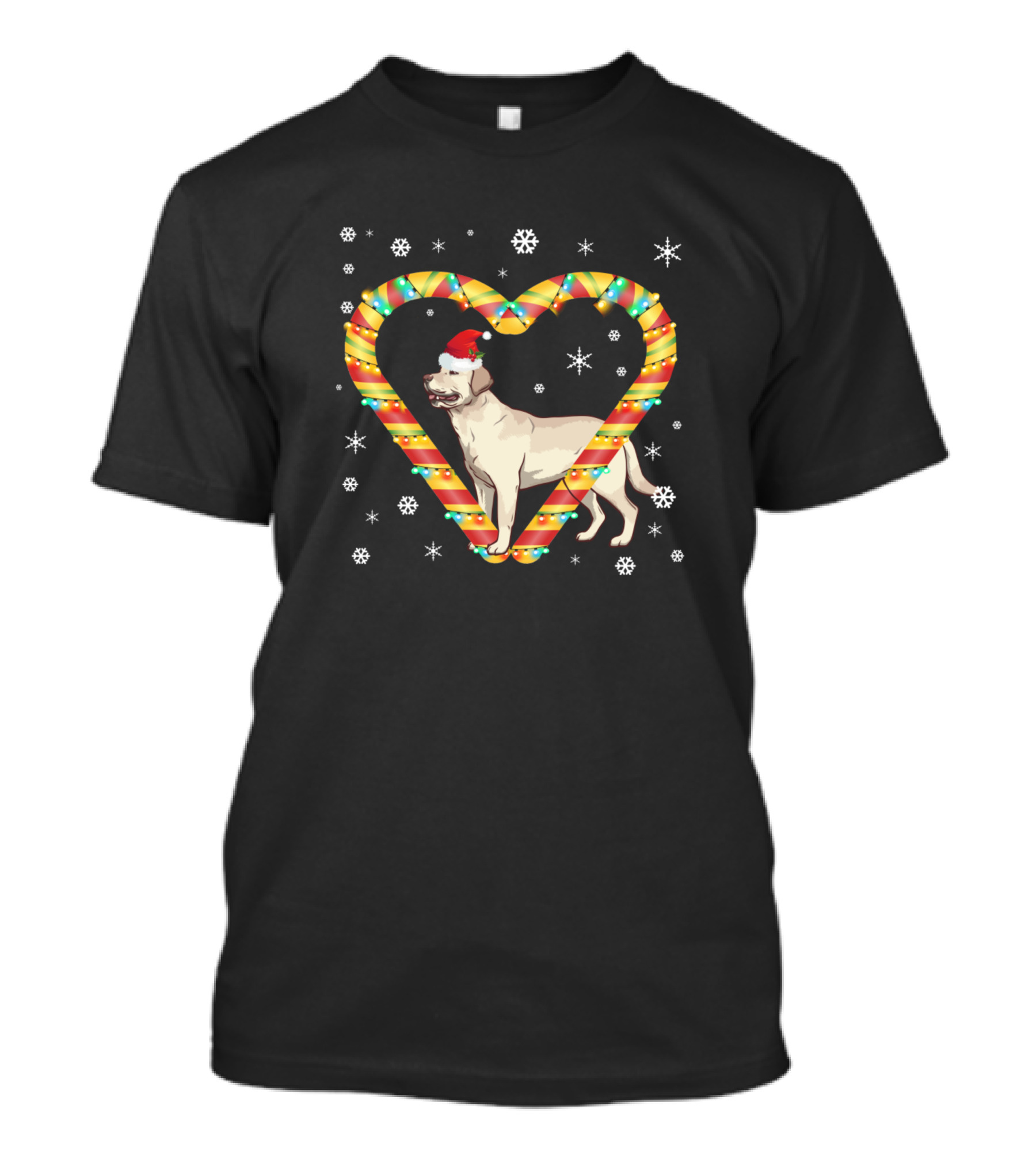 Labrador Retriever Santa Hat Candy Cane Heart Snowflakes T-Shirt