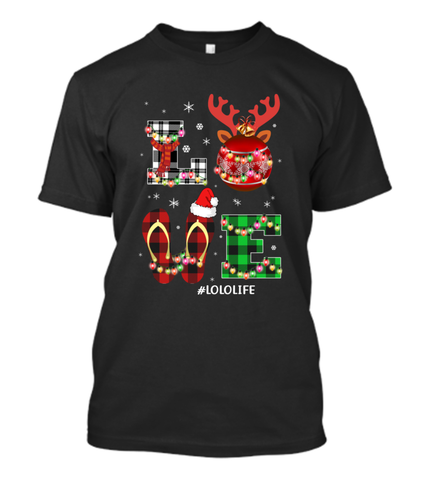 Lolo Love Christmas Reindeer Ornaments Plaid Flip Flops #Lololife T-Shirt