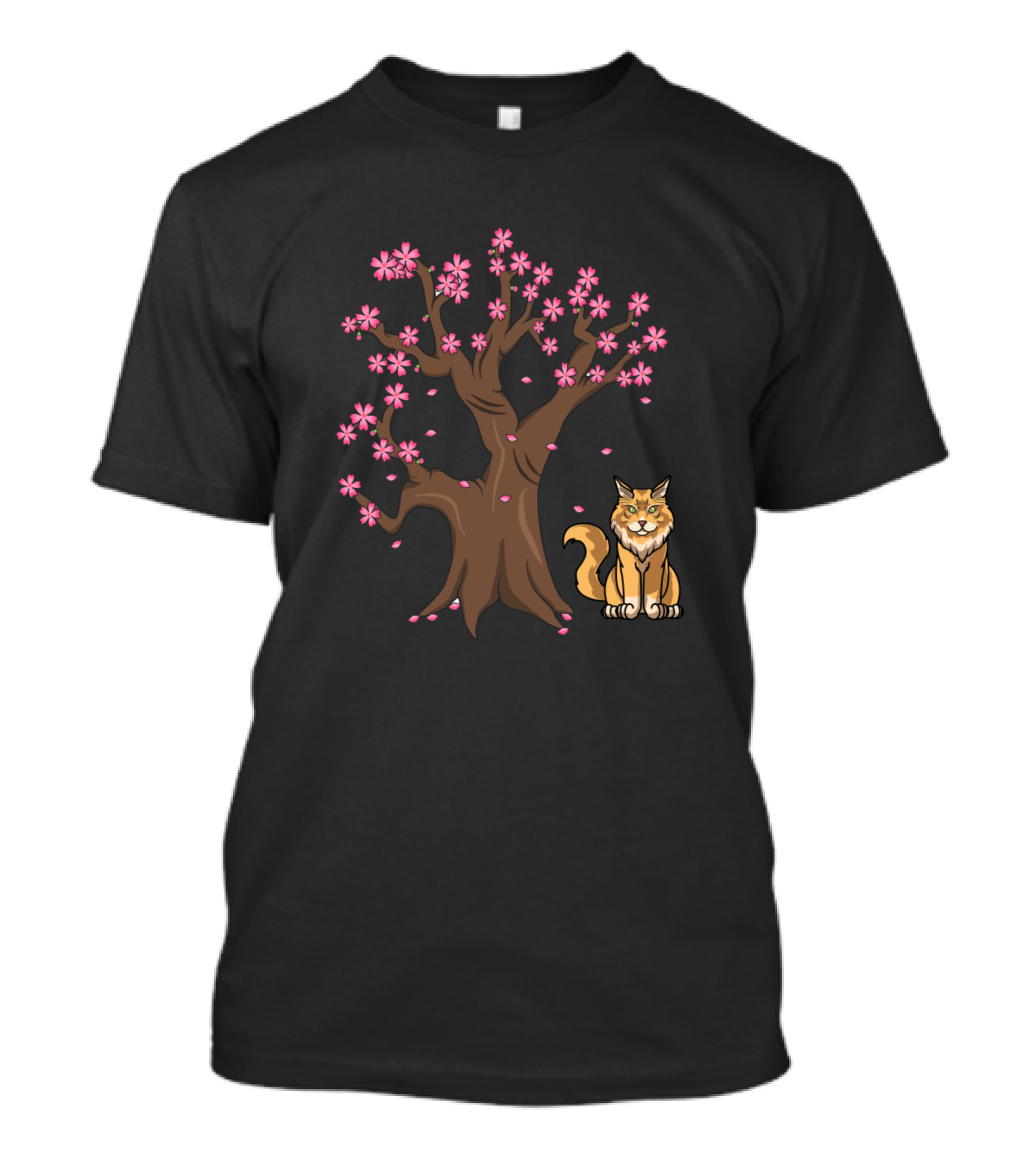 Maine Coon Cat With Japanese Cherry Blossom Tree T-Shirt