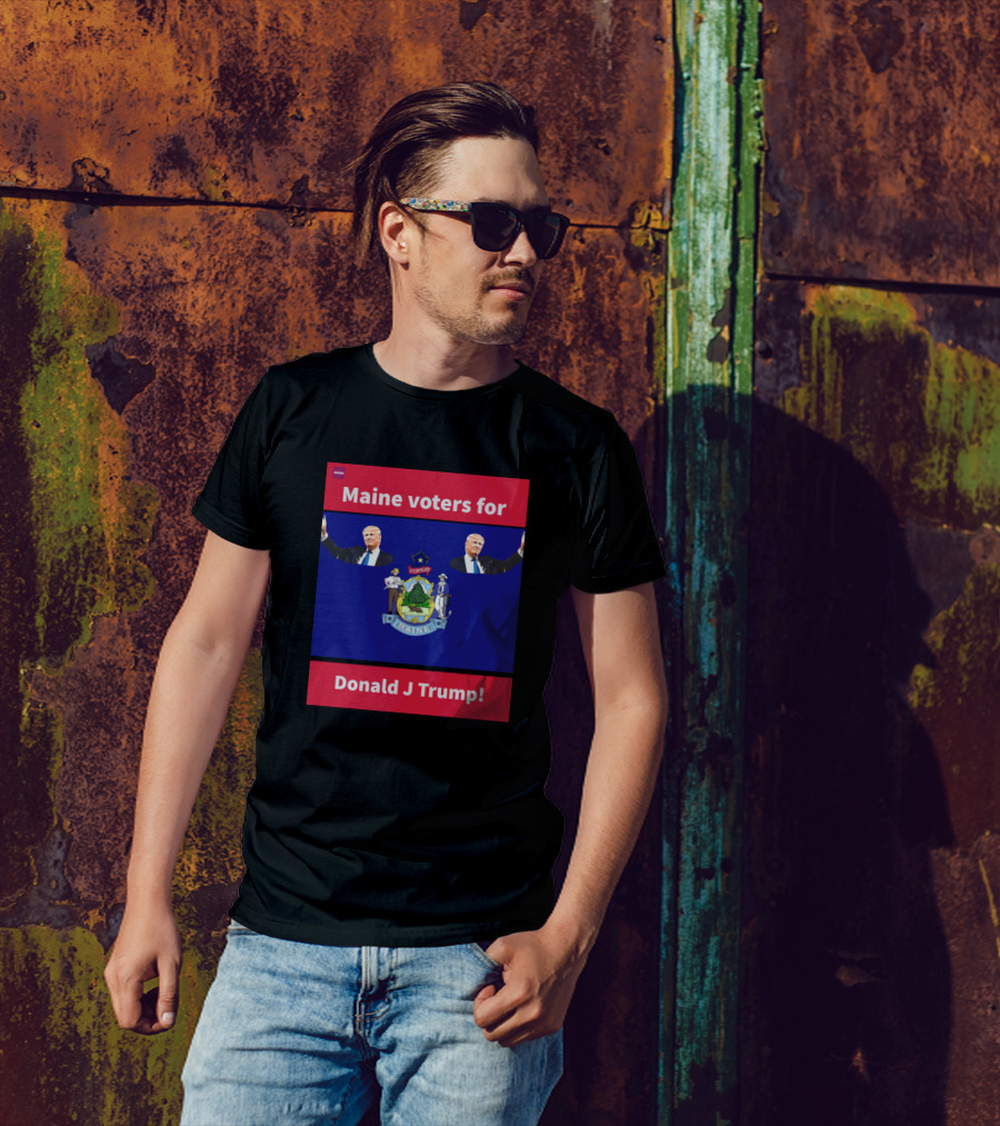 Maine Voters For Donald J Trump With State Seal And Two Trump Figures T-Shirt