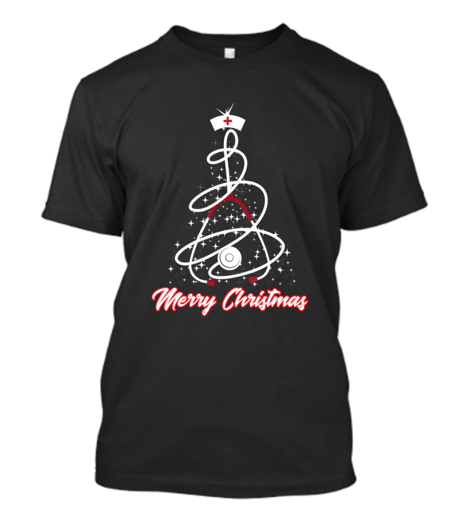 Merry Christmas Nurse Stethoscope Tree Yuletide Practitioners T-Shirt