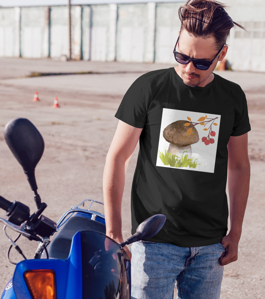 Mushroom And Red Berries With Leaves And Grass T-Shirt