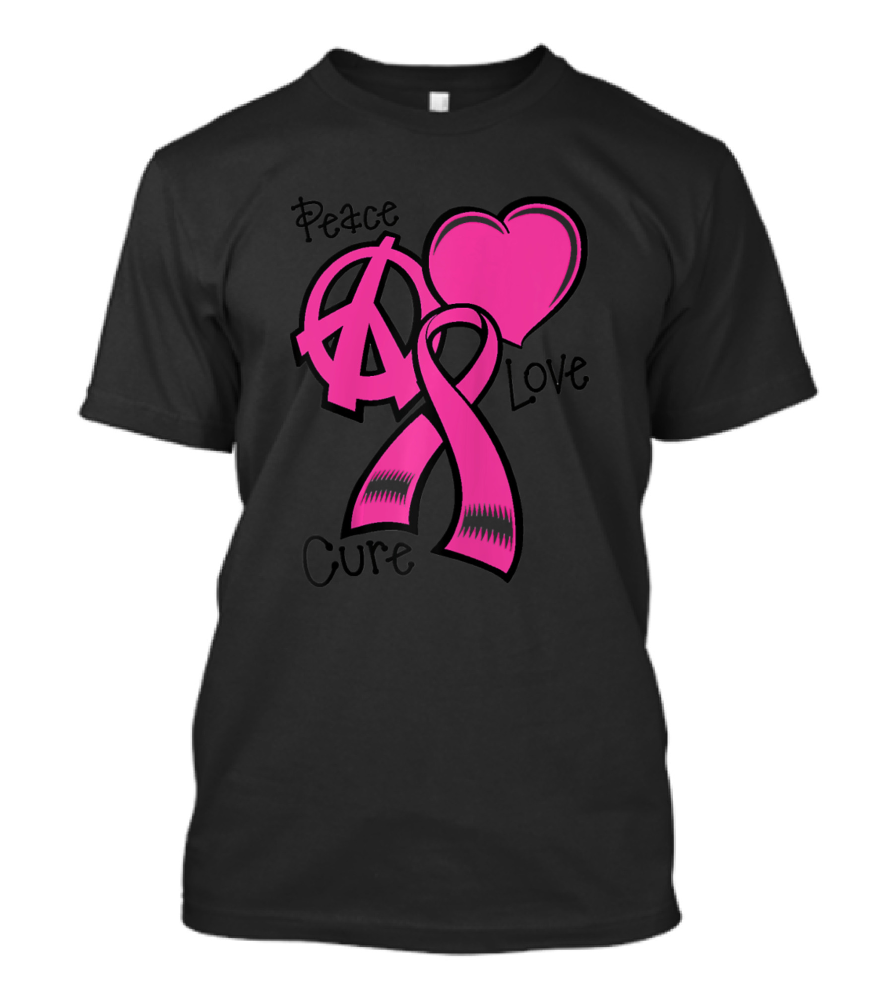Peace Love Cure Pink Ribbon Breast Cancer Awareness T-Shirt