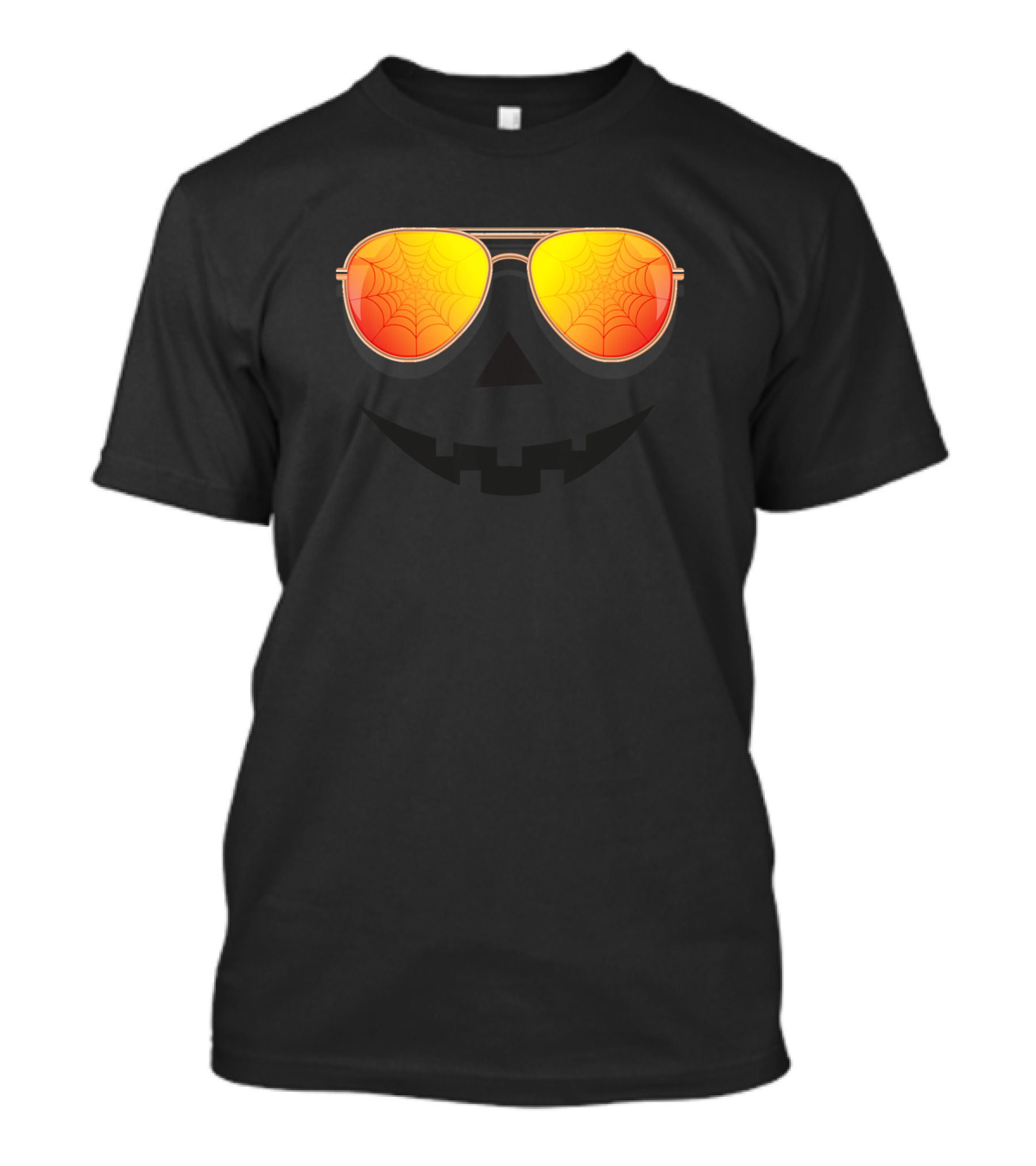 Pumpkin Halloween Jack O Lantern Sunglasses With Spider Web Reflection T-Shirt