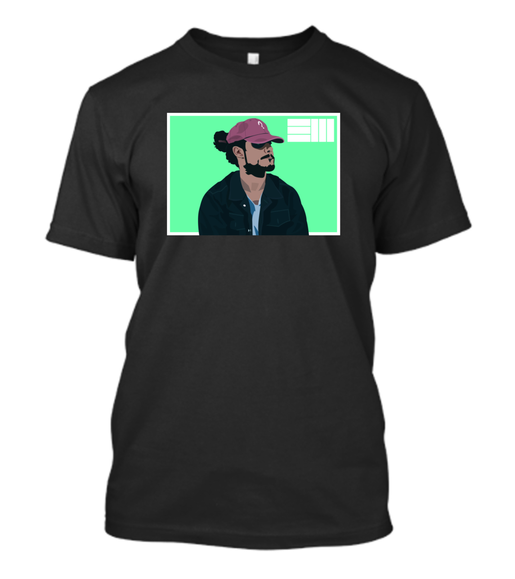 Russ Hat Portrait On Green Background With Text T-Shirt
