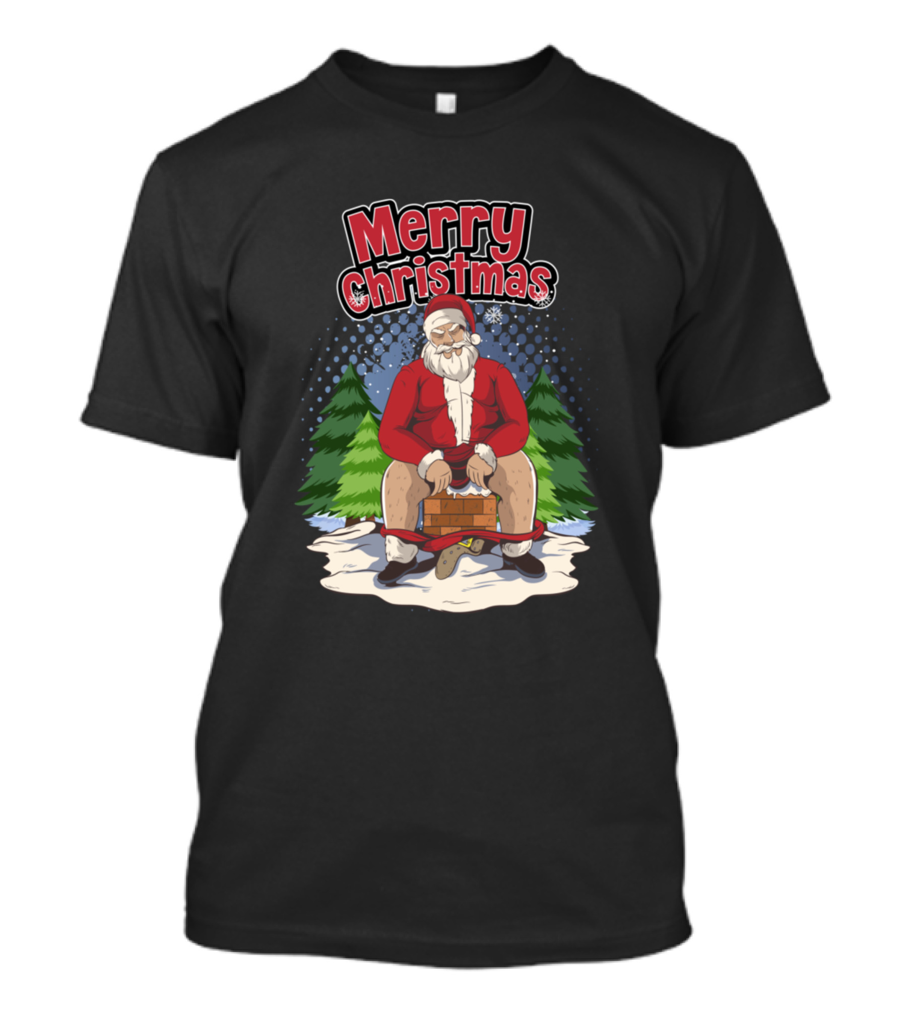 Merry Christmas Santa Claus Sitting On Toilet With Trees T-Shirt