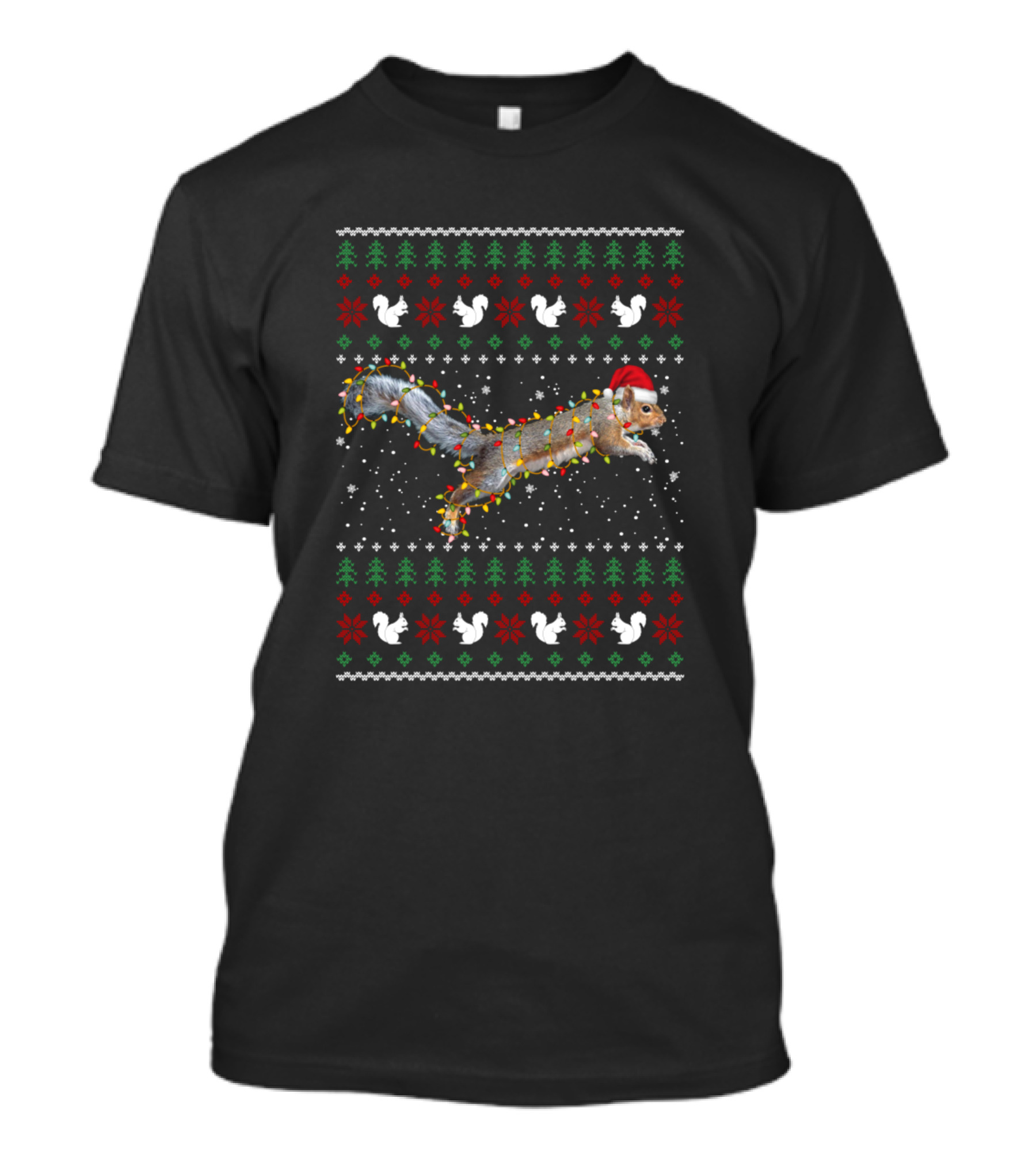 Santa Squirrel With Christmas Lights In Festive Holiday T-Shirt
