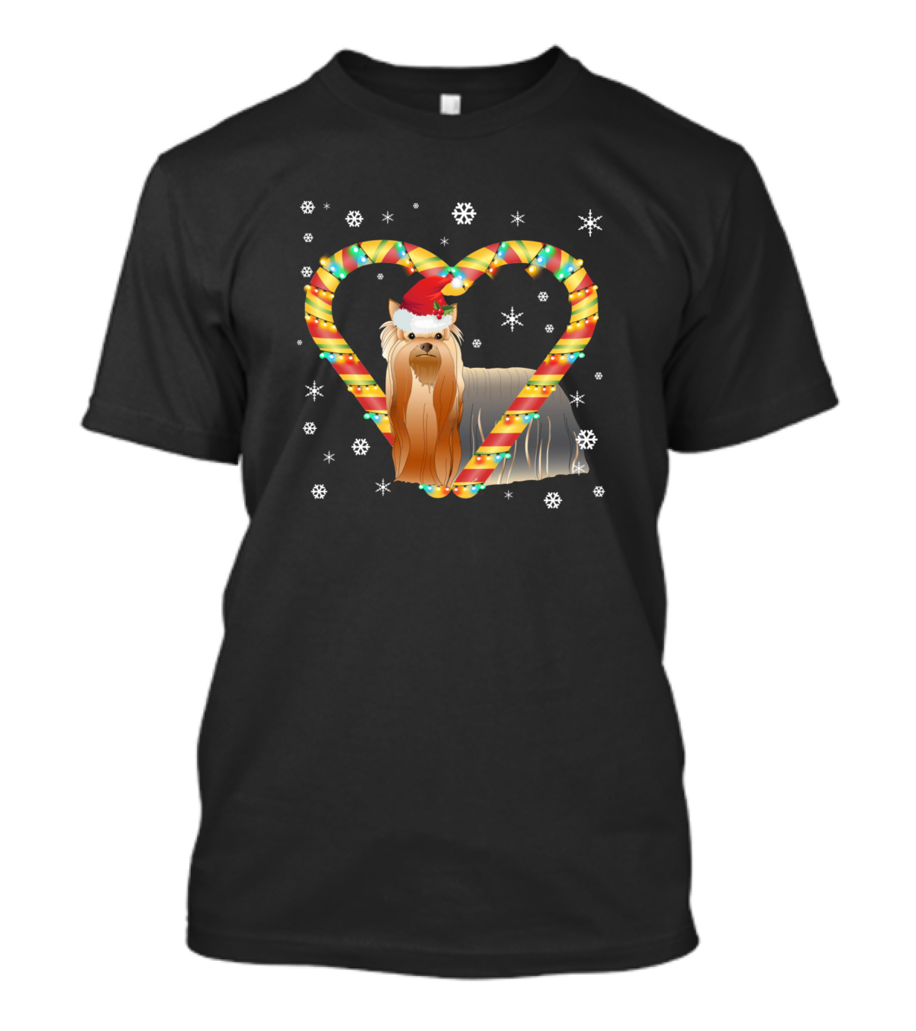 Shih Tzu In Santa Hat With Candy Cane Heart And Snowflakes Christmas Light T-Shirt