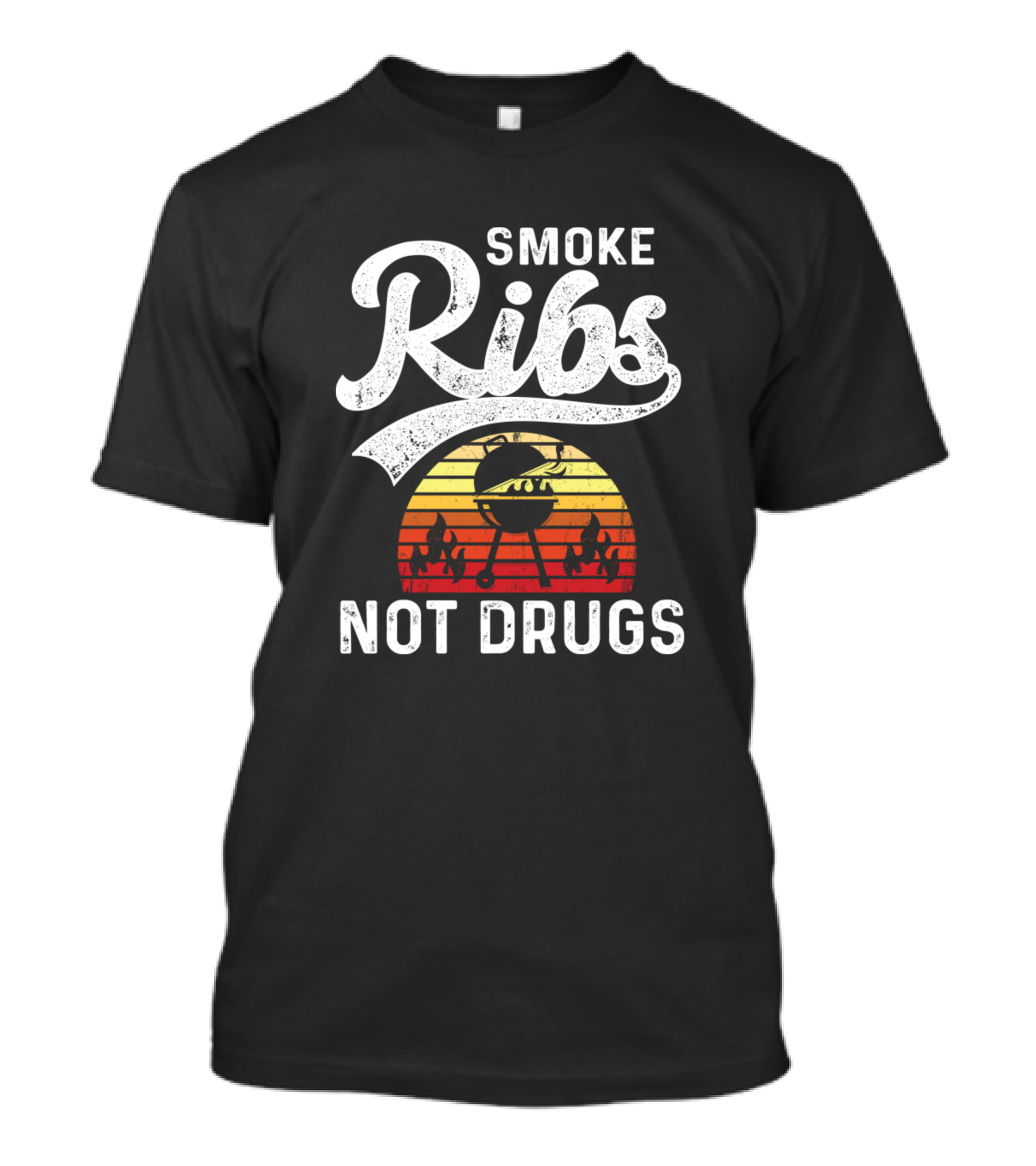 Smoke Ribs Not Drugs Funny Grilling Master BBQ Retro Sunset T-Shirt
