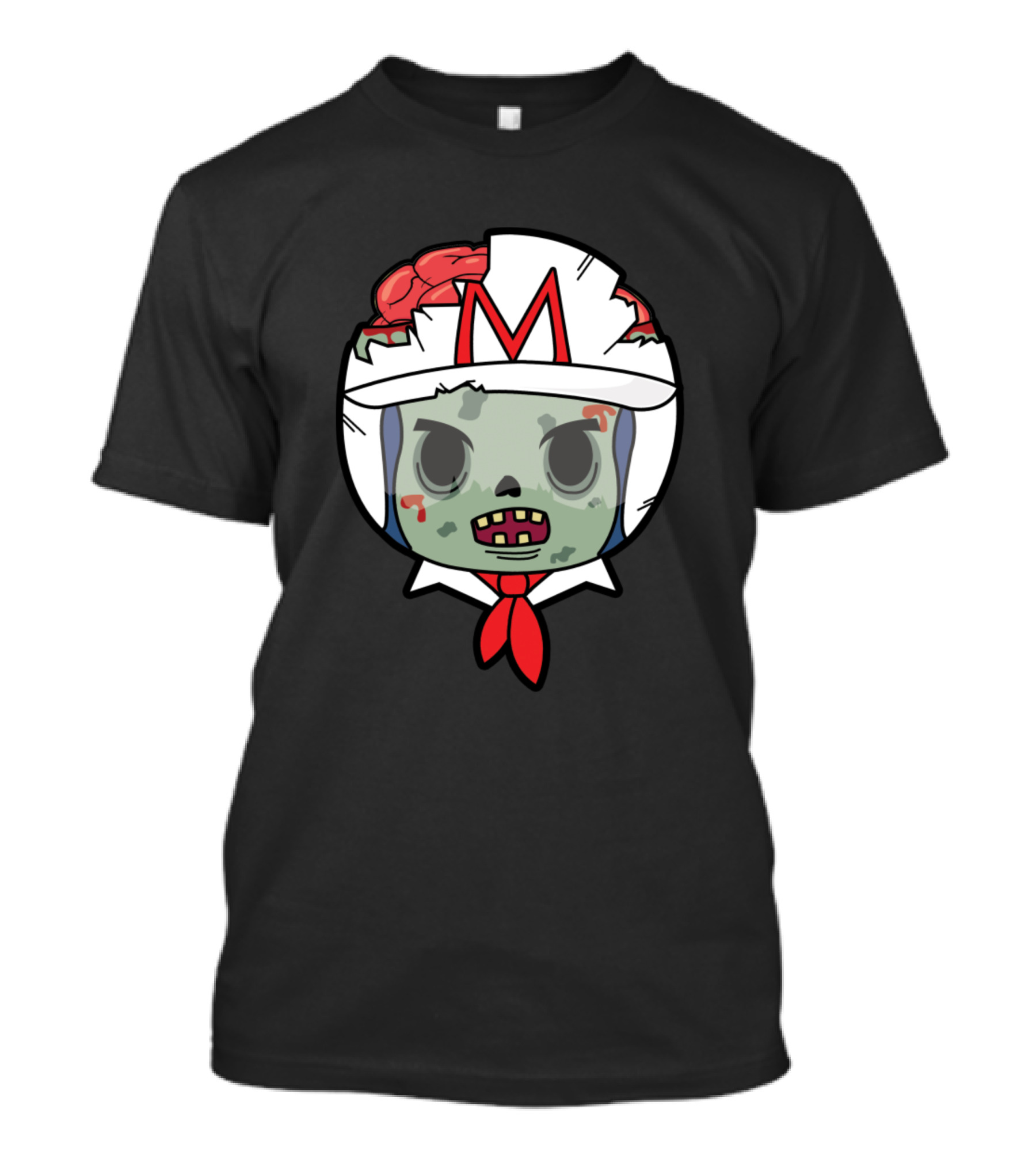 Speed Racer Zombie Helmet Icon With Green Face And Brain On A T-Shirt