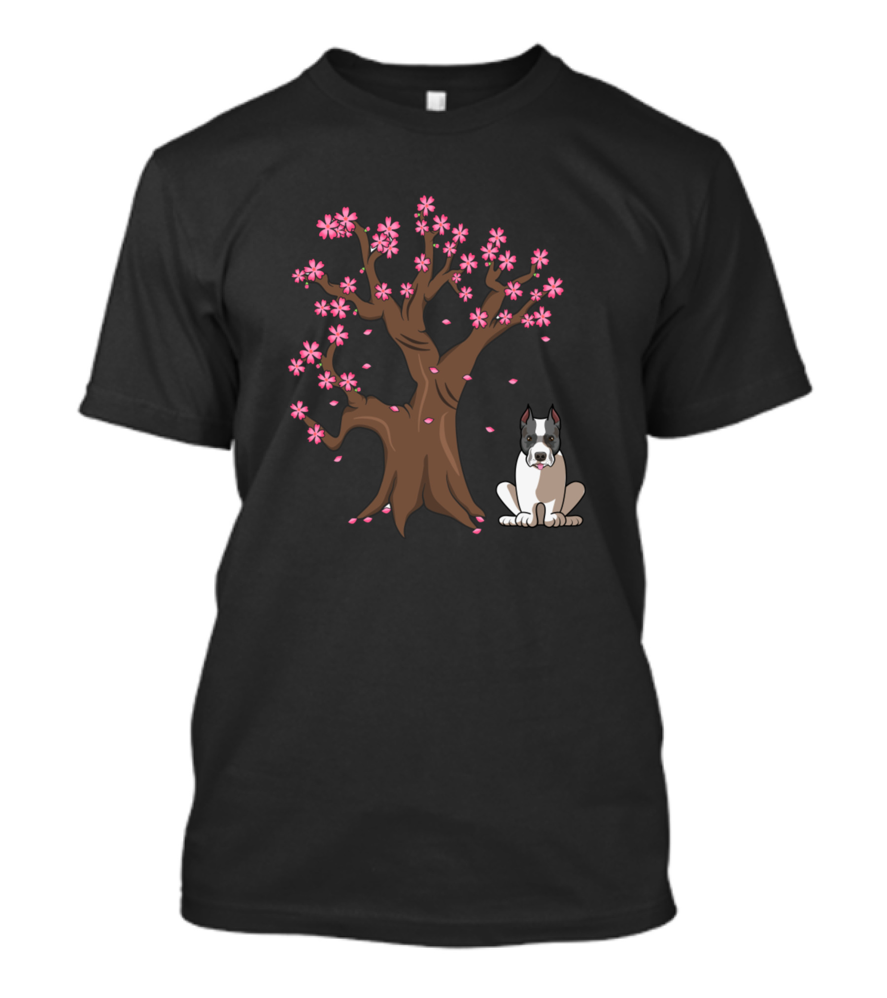Staffordshire Bull Terrier With Sakura Blossom Tree T-Shirt