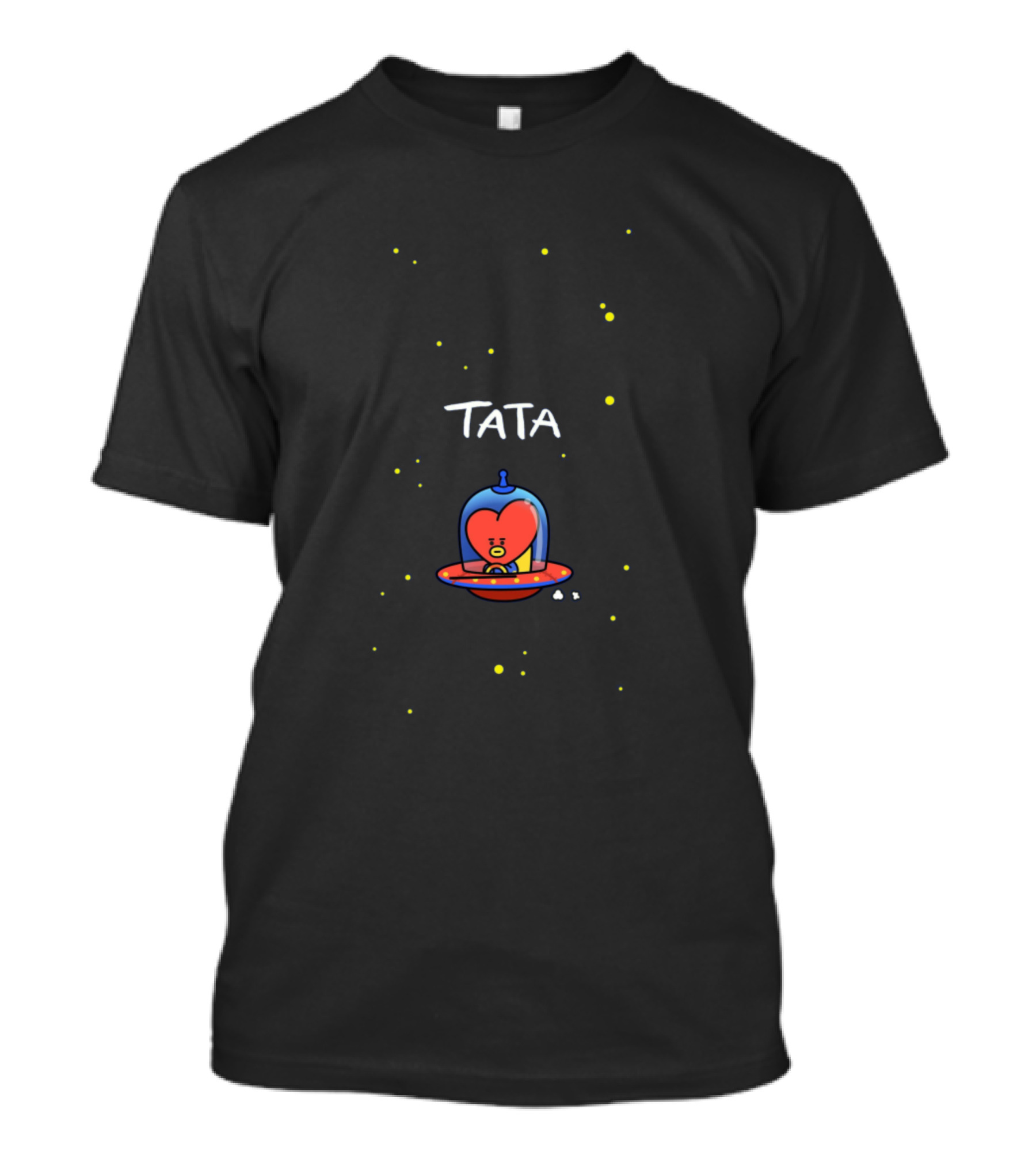 Tata BT21 Heart Character In Spaceship With Stars T-Shirt