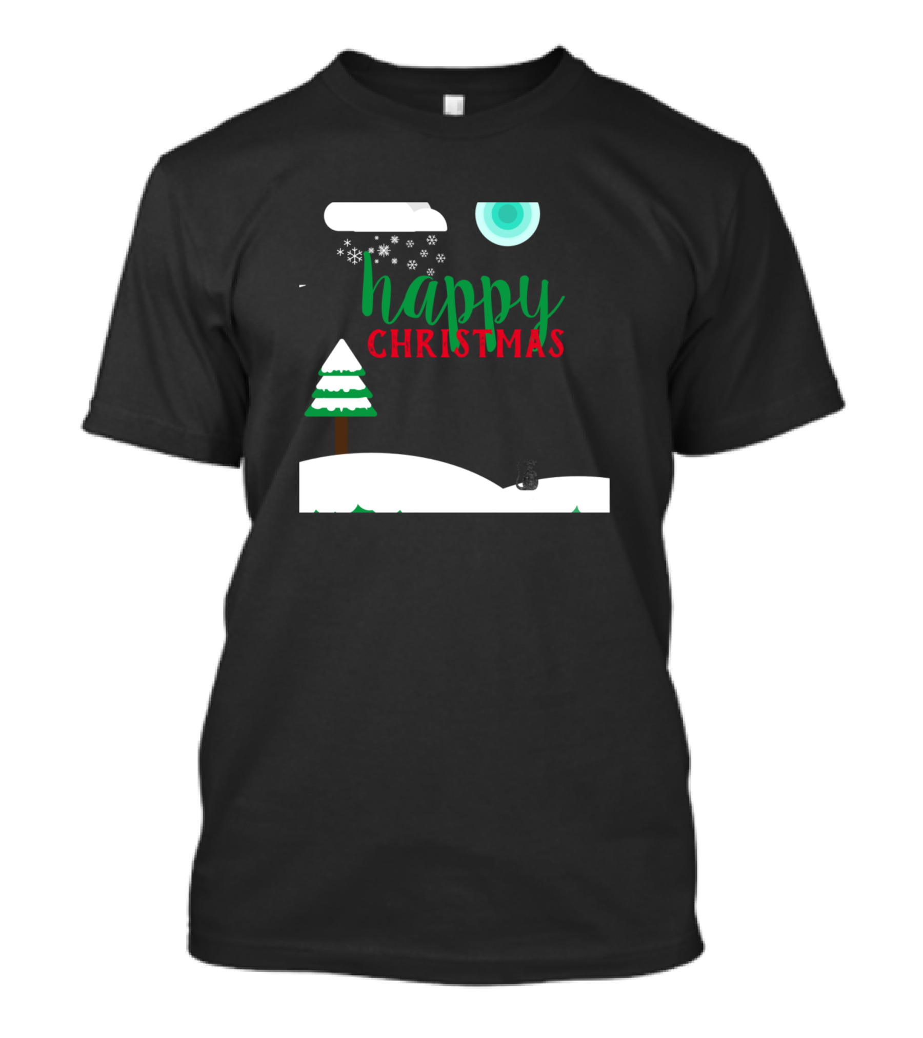 Happy Christmas Cat Under Snowy Moon T-Shirt