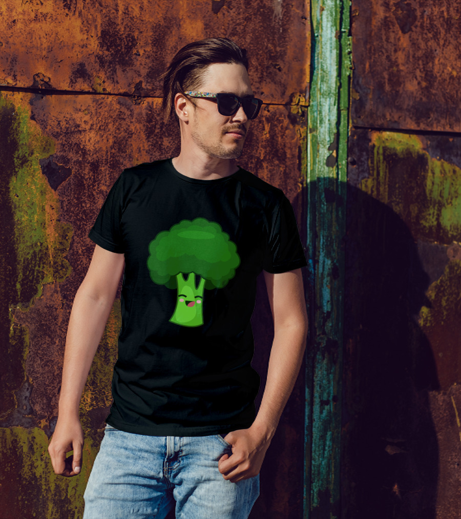 Healthy Happy Broccoli Cartoon Smiling Face T-Shirt