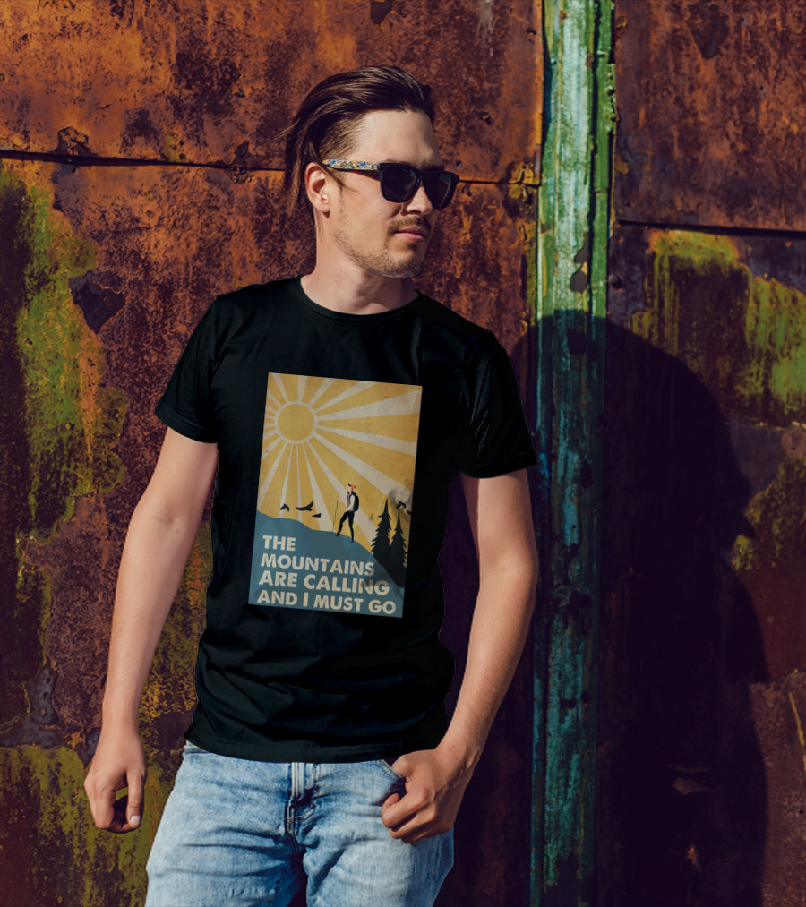 The Mountains Are Calling And I Must Go Retro Hiking T-Shirt