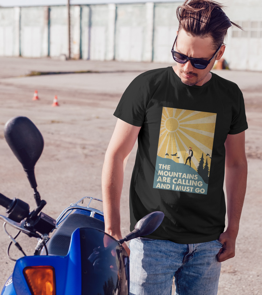 The Mountains Are Calling And I Must Go Retro Hiking T-Shirt