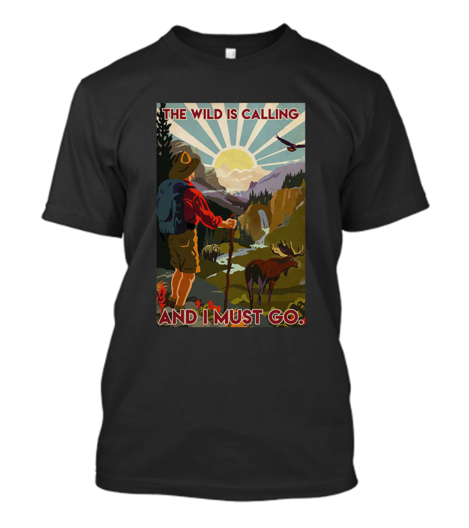 The Wild Is Calling And I Must Go Vintage Nature Adventure Scene T-Shirt