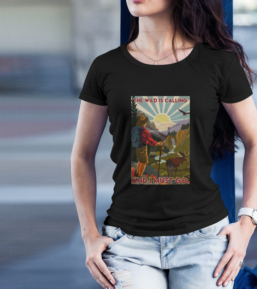 The Wild Is Calling And I Must Go Vintage Nature Adventure Scene T-Shirt