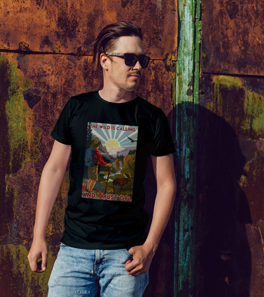 The Wild Is Calling And I Must Go Vintage Nature Adventure Scene T-Shirt