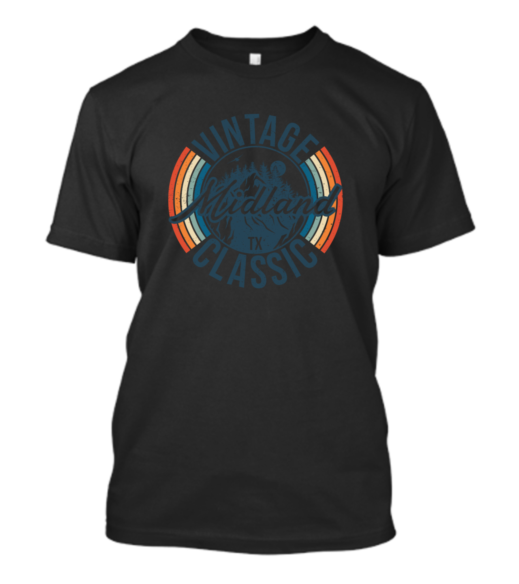 Vintage Midland Texas Classic TX Moonlit Forest Retro Stripes T-Shirt