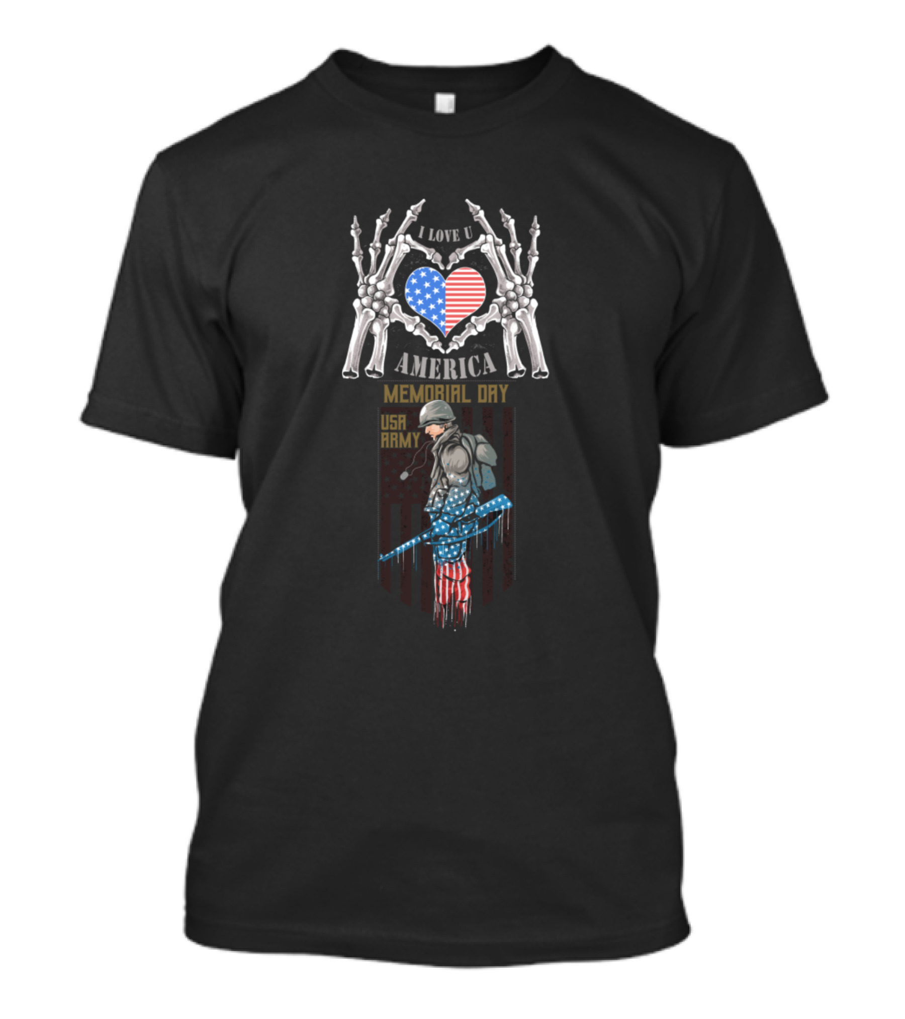 I Love U America Memorial Day USA Army T-Shirt