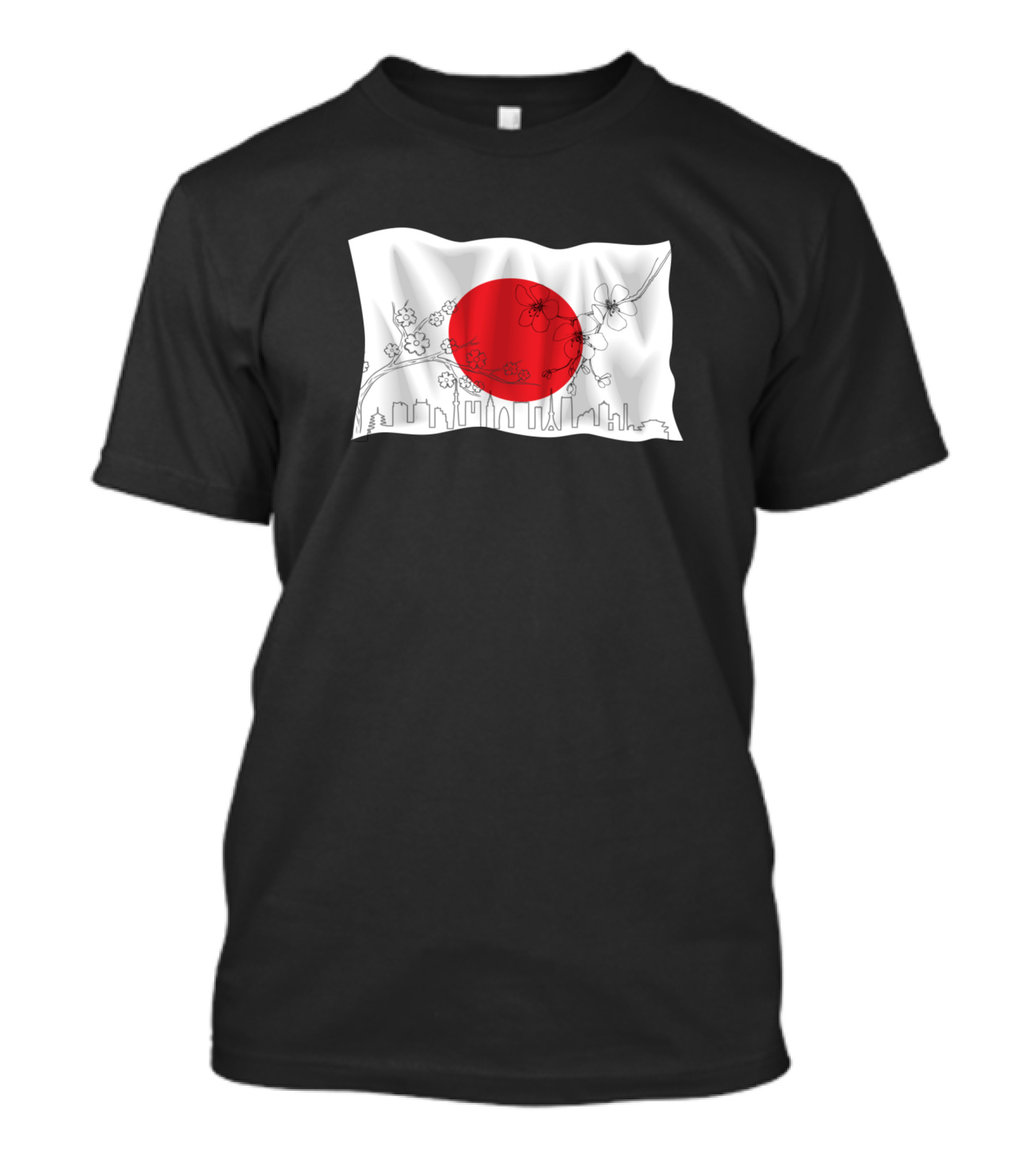 Japanese Flag Cherry Blossom Tokyo Skyline T-Shirt