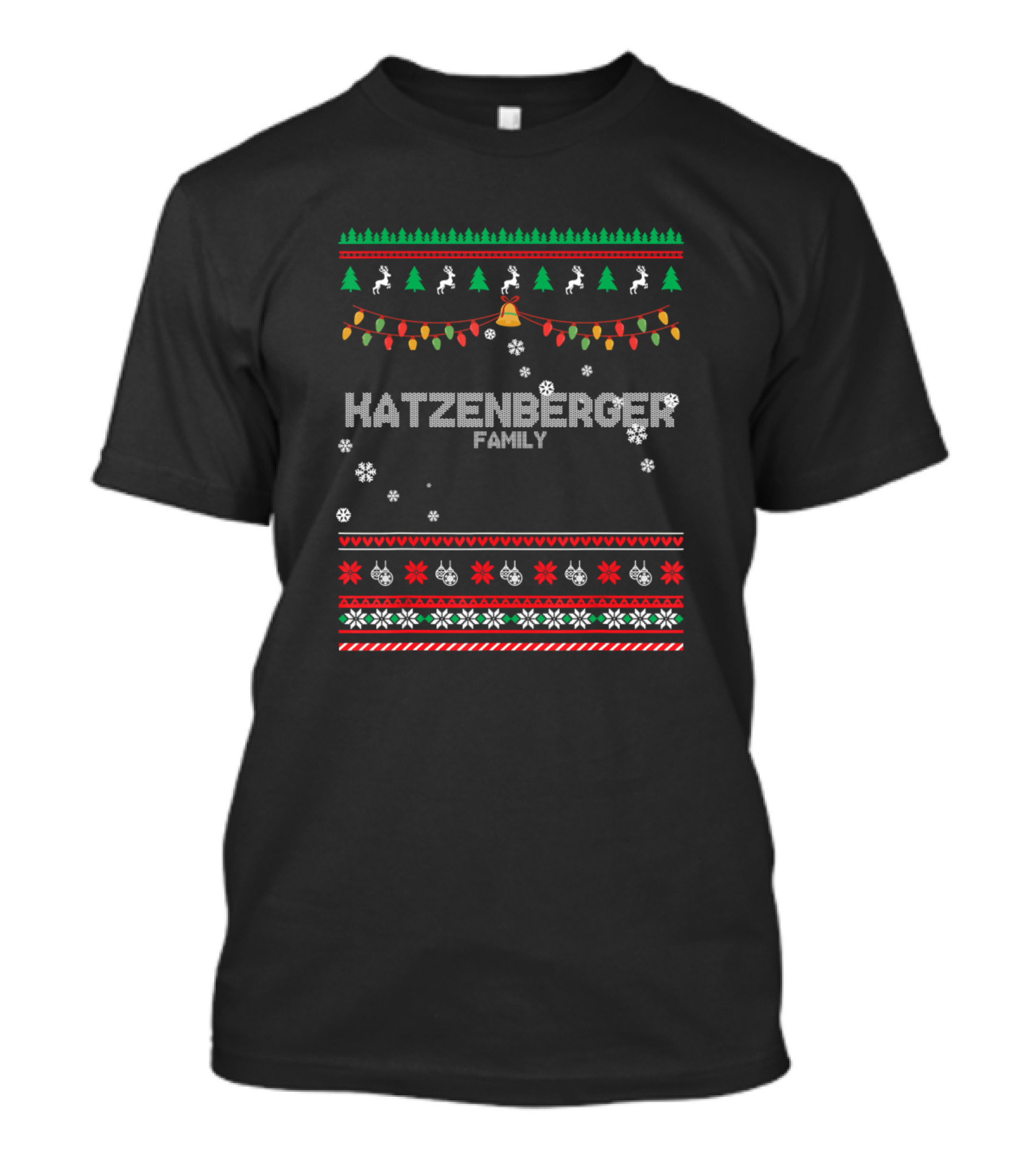 Katzenberger Family Christmas Name Xmas Merry Festive Lights Trees Snowflakes T-Shirt