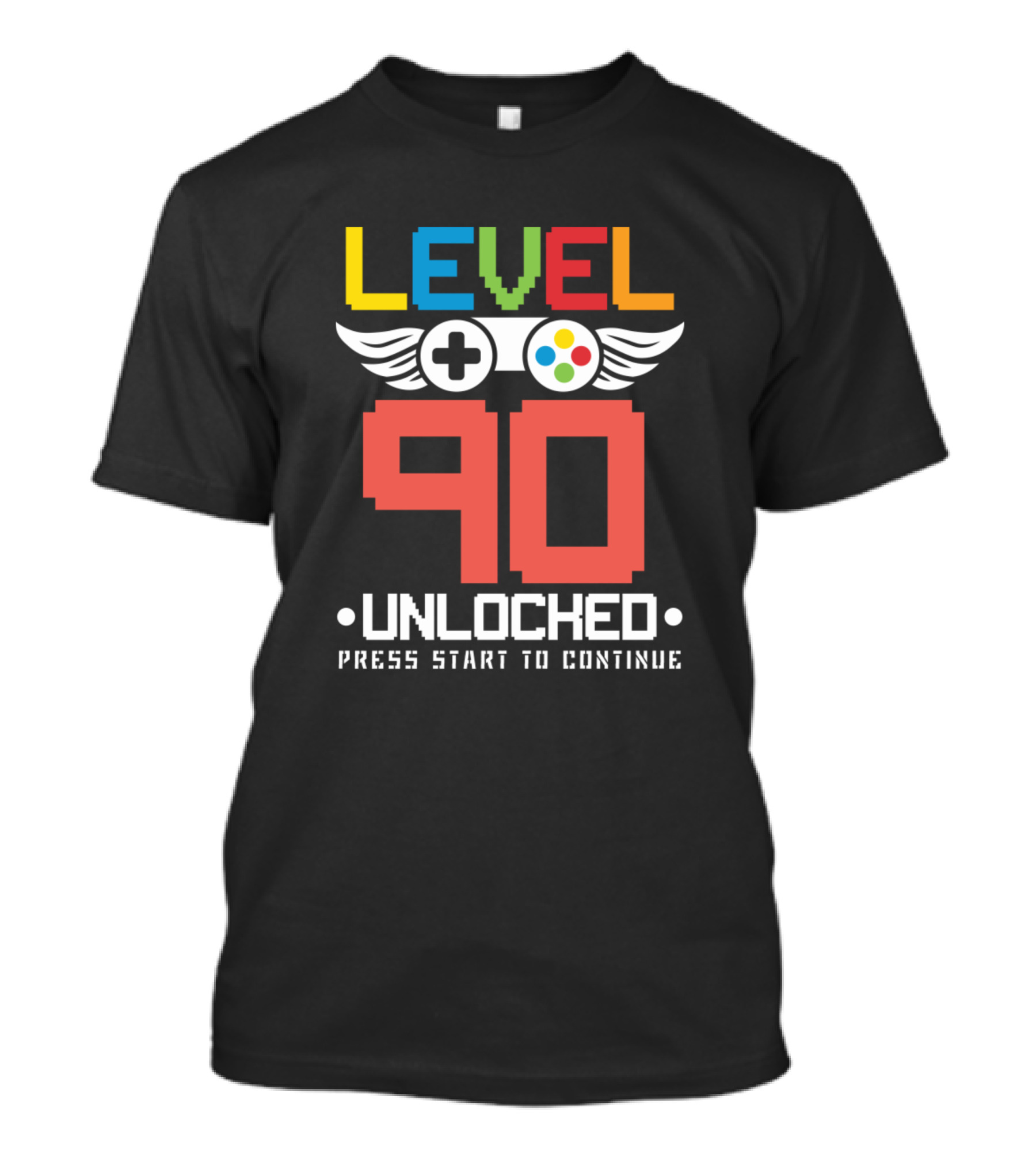 Level 90 Unlocked Funny Video Games Lover Press Start To Continue T-Shirt