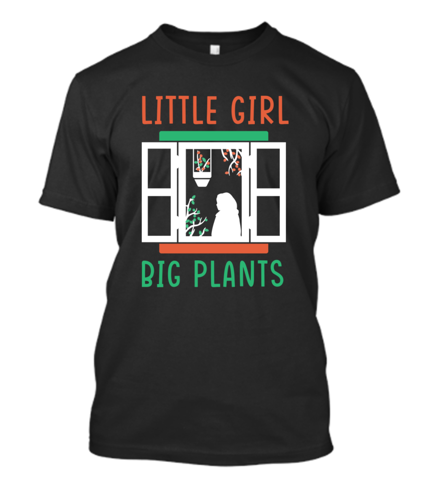 Little Girl Big Plants Window Scene T-Shirt