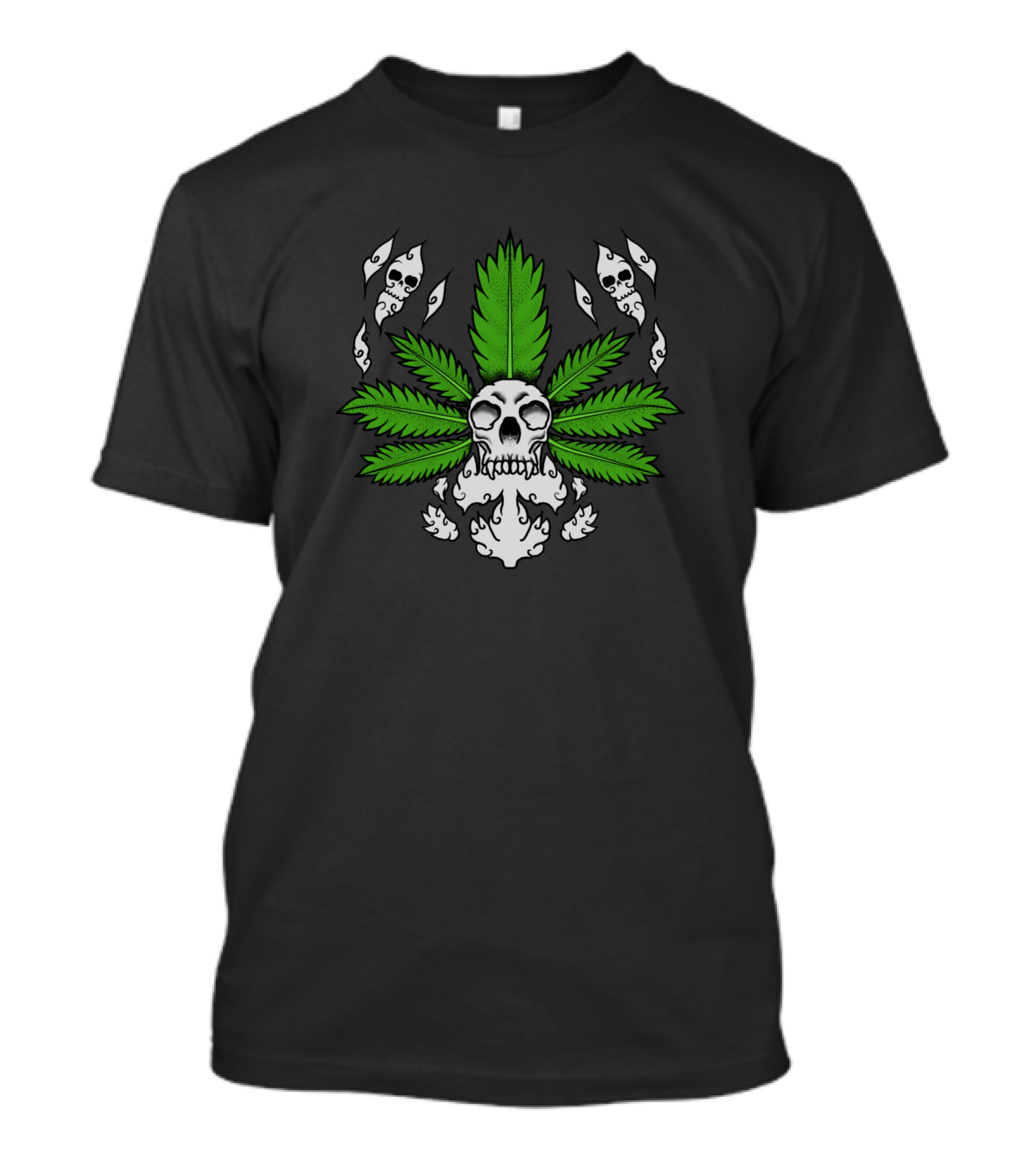 Marijuana Leaf Skull With Flames And Skulls T-Shirt