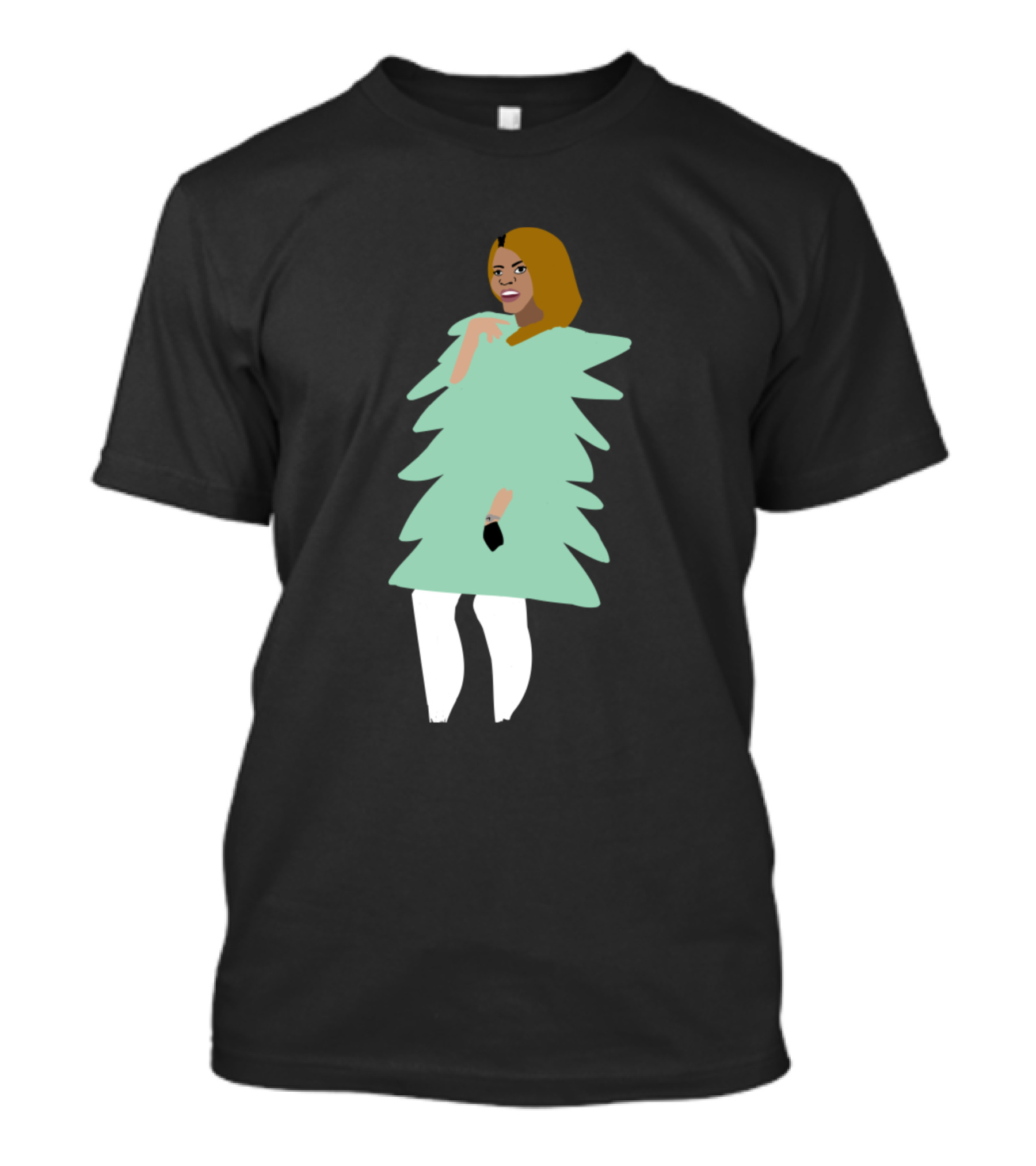 Mary Cosby Christmas Tree Dress Illustration With Green T-Shirt