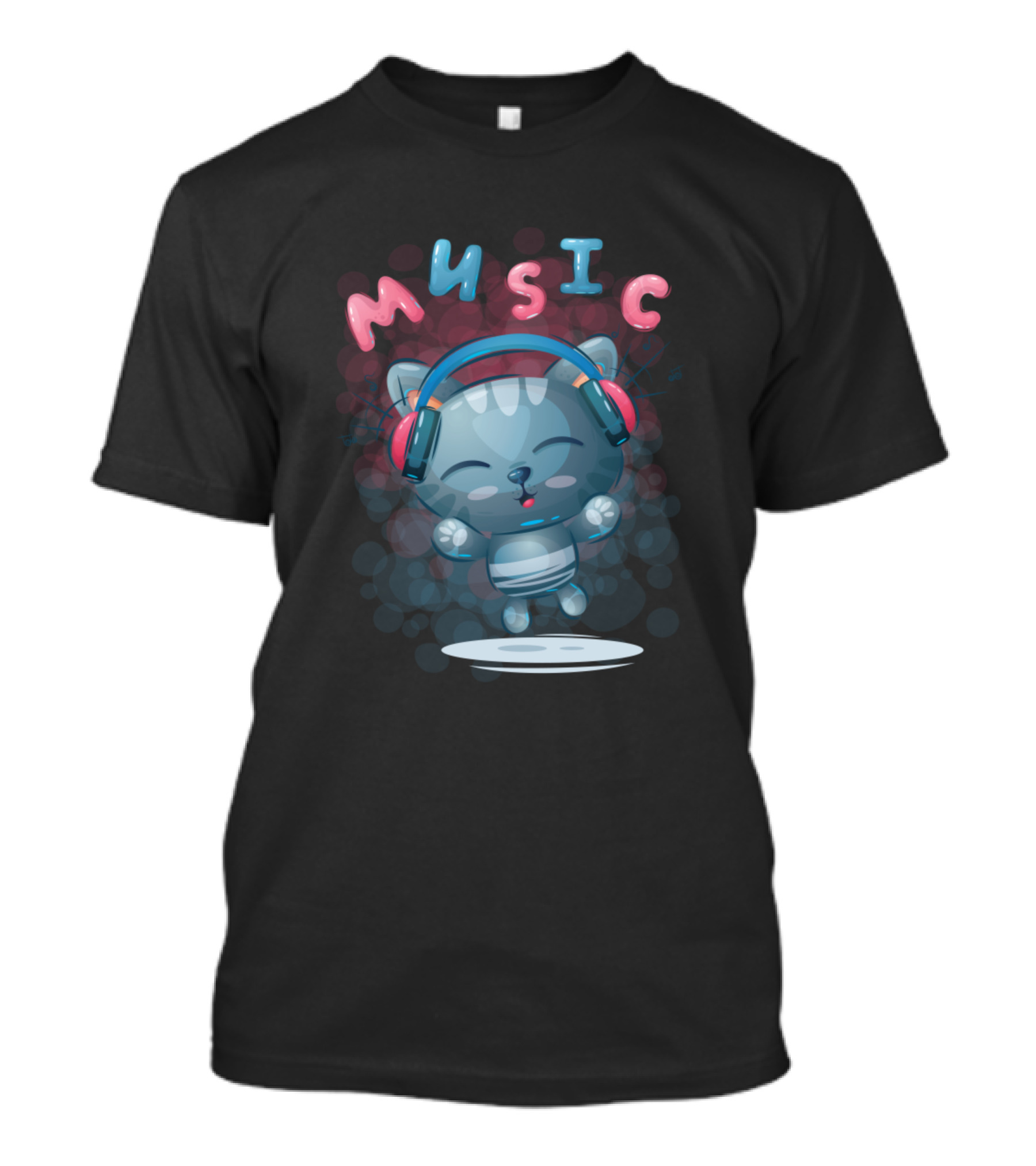 Music Headphones Cat With Bubbles T-Shirt