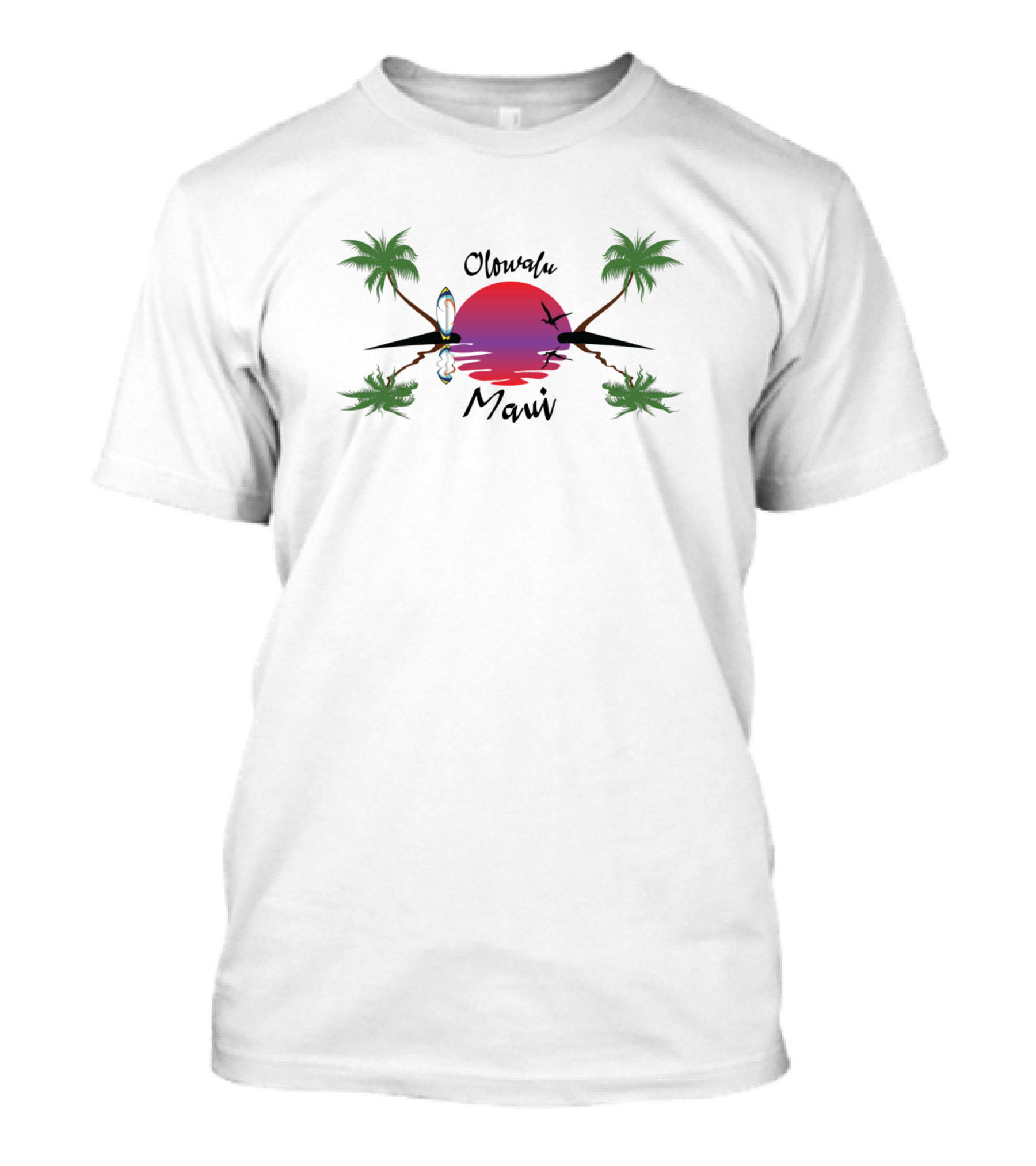Olowalu Maui Sunset With Surfboard And Palm Trees T-Shirt