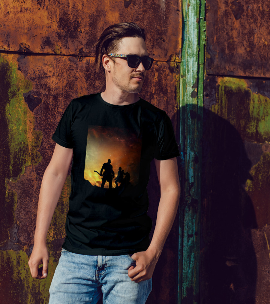 Rafiki And Simba Silhouettes Against Dramatic Fiery Sky T-Shirt